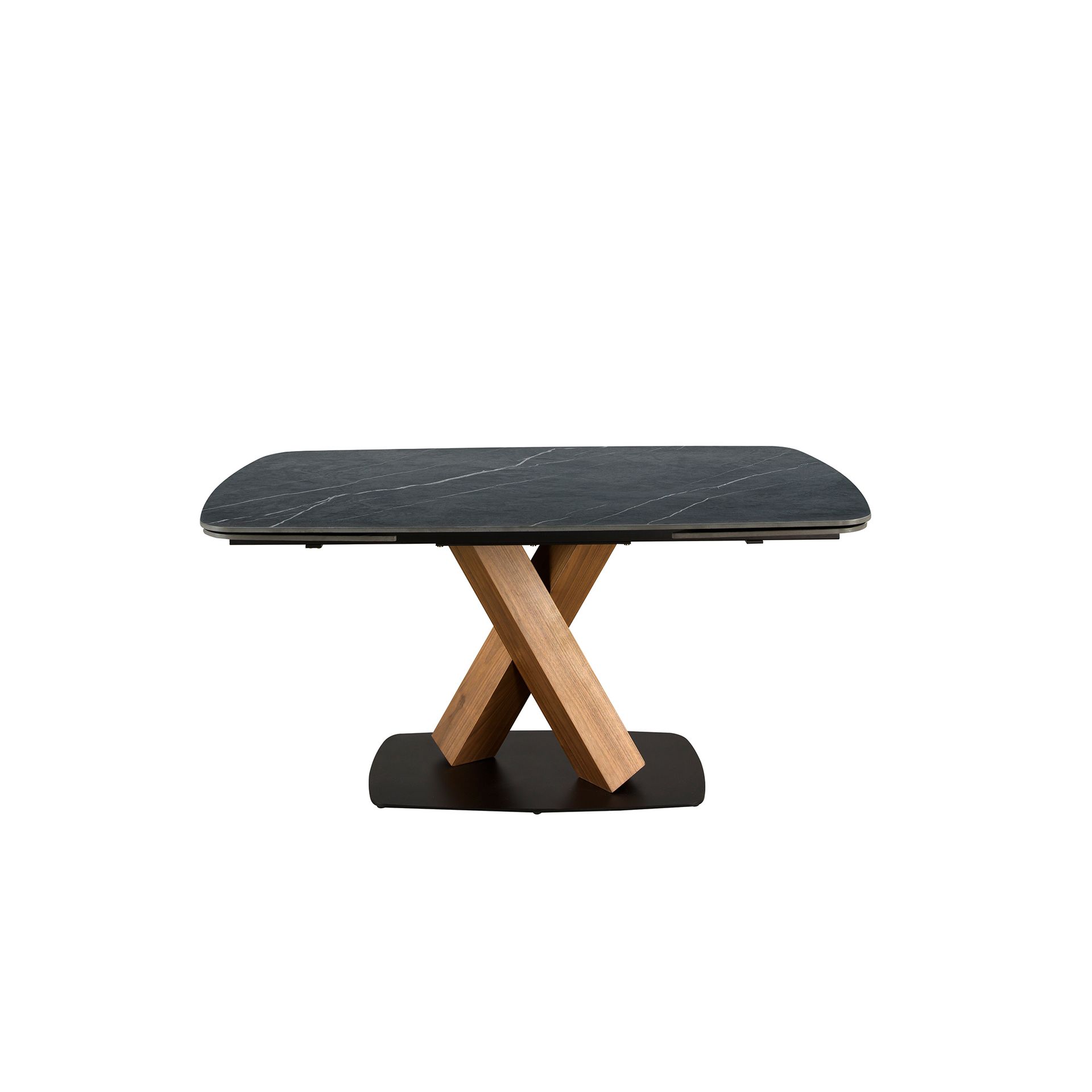 Mesa comedor extensible ovalada barril mármol porcelánico y nogal - Imagen 2