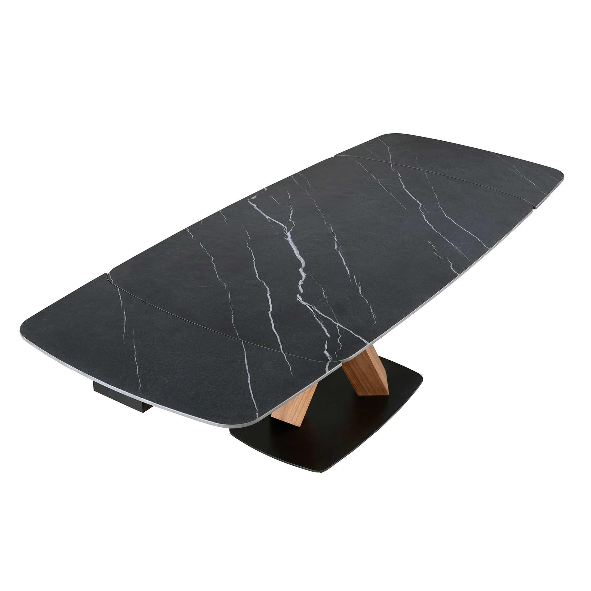 Mesa comedor extensible ovalada barril mármol porcelánico y nogal - Imagen 5