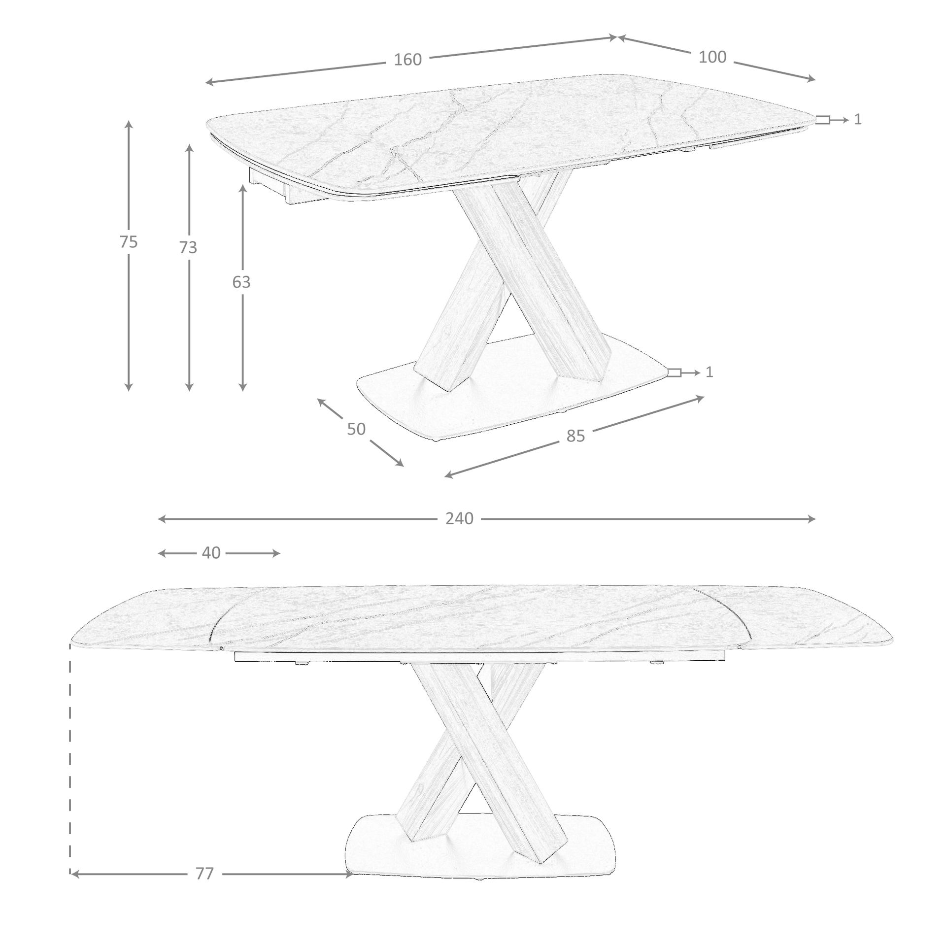 Mesa comedor extensible ovalada barril mármol porcelánico y nogal - Imagen 7