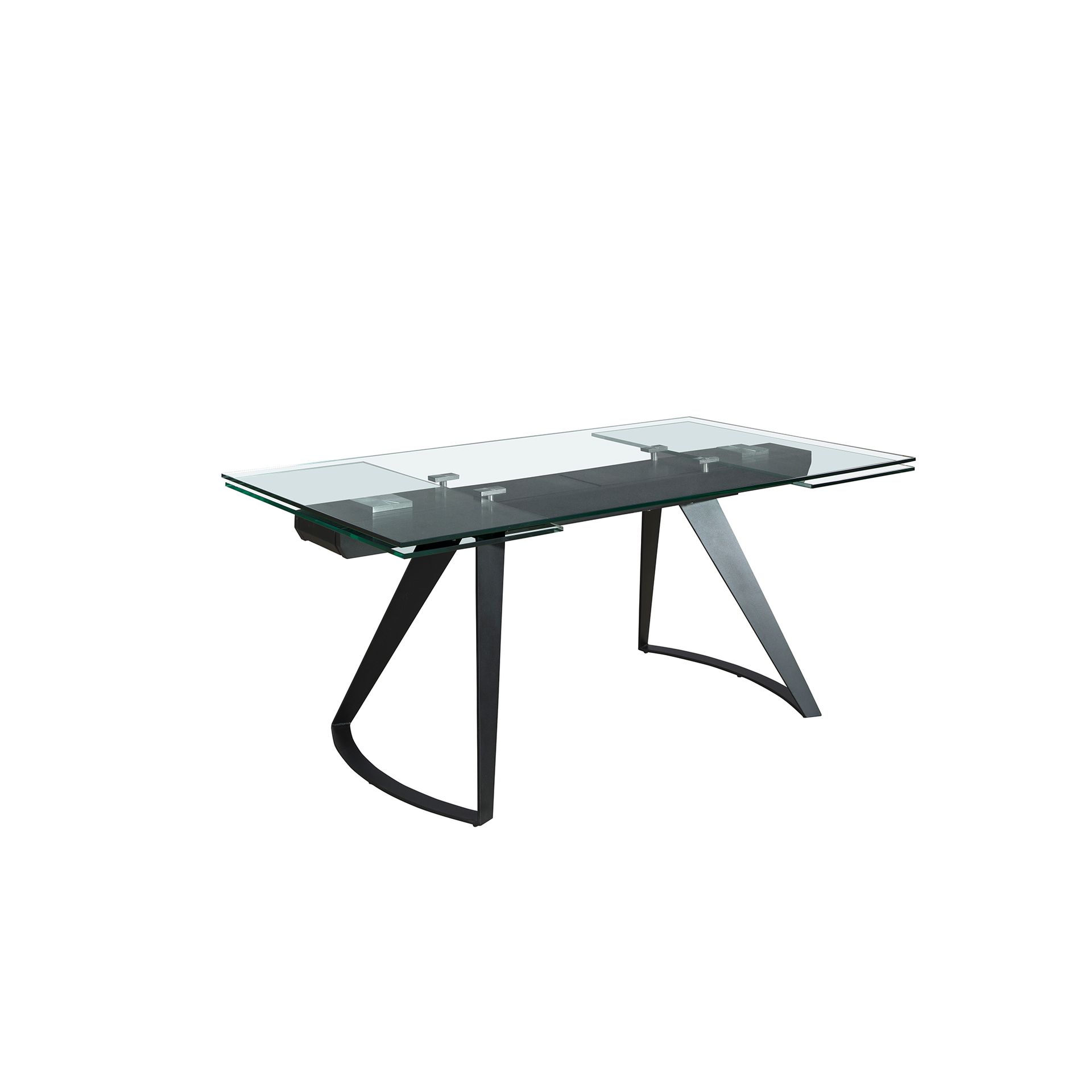 Mesa comedor extensible rectangular cristal templado y acero negro - Imagen 8