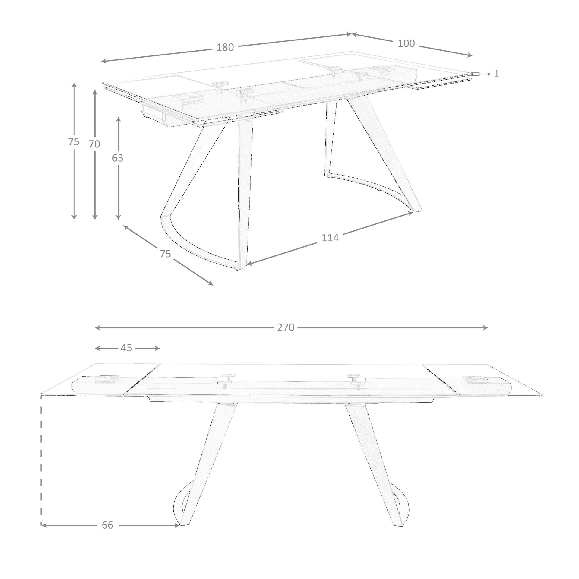 Mesa comedor extensible rectangular cristal templado y acero negro - Imagen 9
