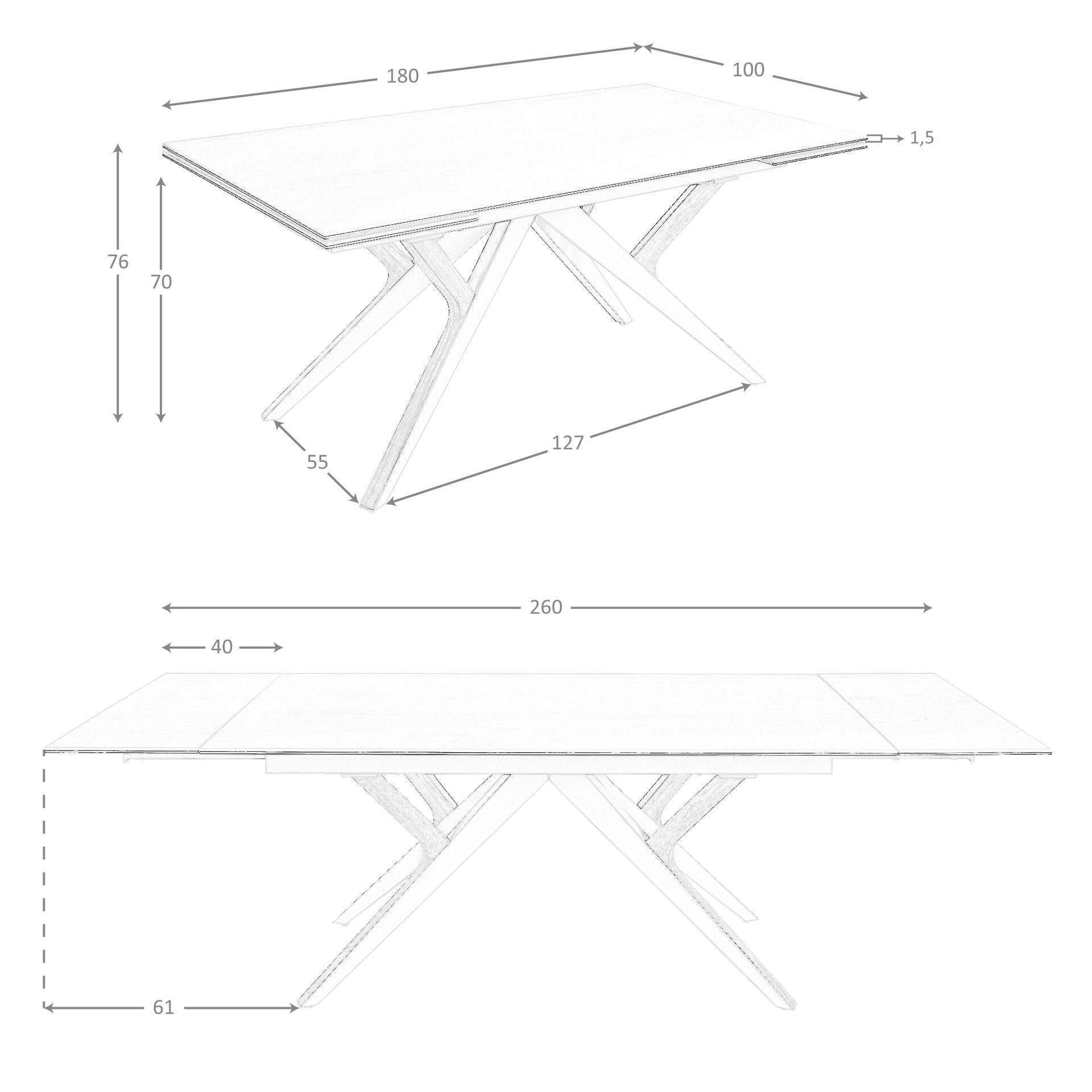 Mesa comedor extensible rectangular mármol porcelánico, acero arena metalizado y nogal - Imagen 6