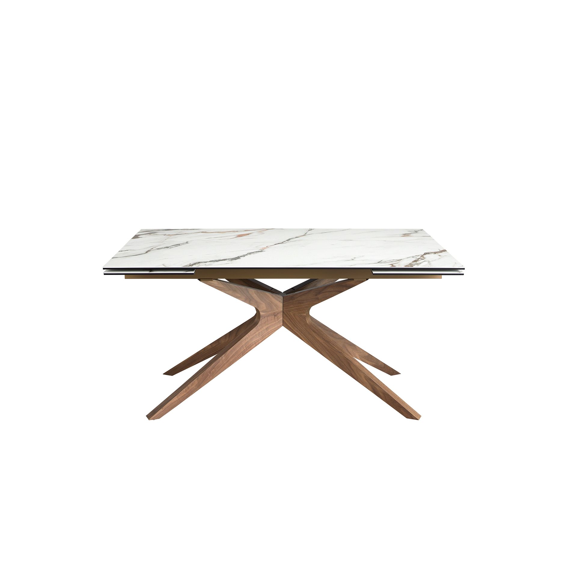 Mesa comedor extensible rectangular mármol porcelánico y nogal - Imagen 2