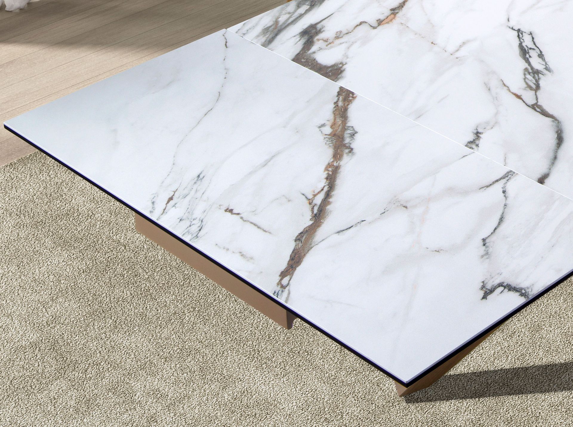 Mesa comedor extensible rectangular mármol porcelánico y nogal - Imagen 7