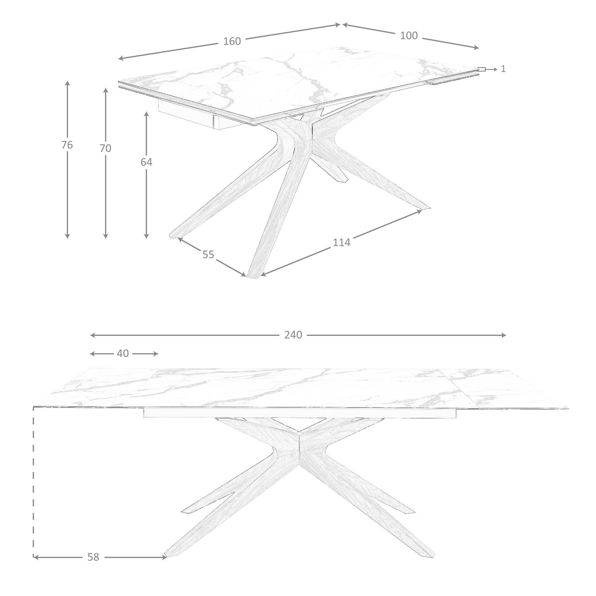 Mesa comedor extensible rectangular mármol porcelánico y nogal - Imagen 9