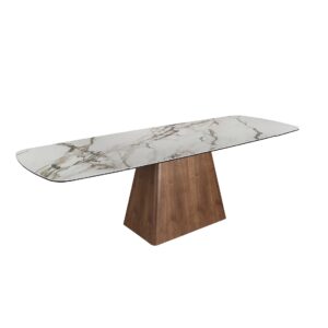 Mesa comedor extensible rectangular mármol porcelánico y nogal Angel Cerdá