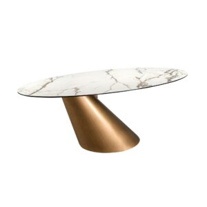 Mesa comedor ovalada mármol porcelánico y acero color bronce Angel Cerdá