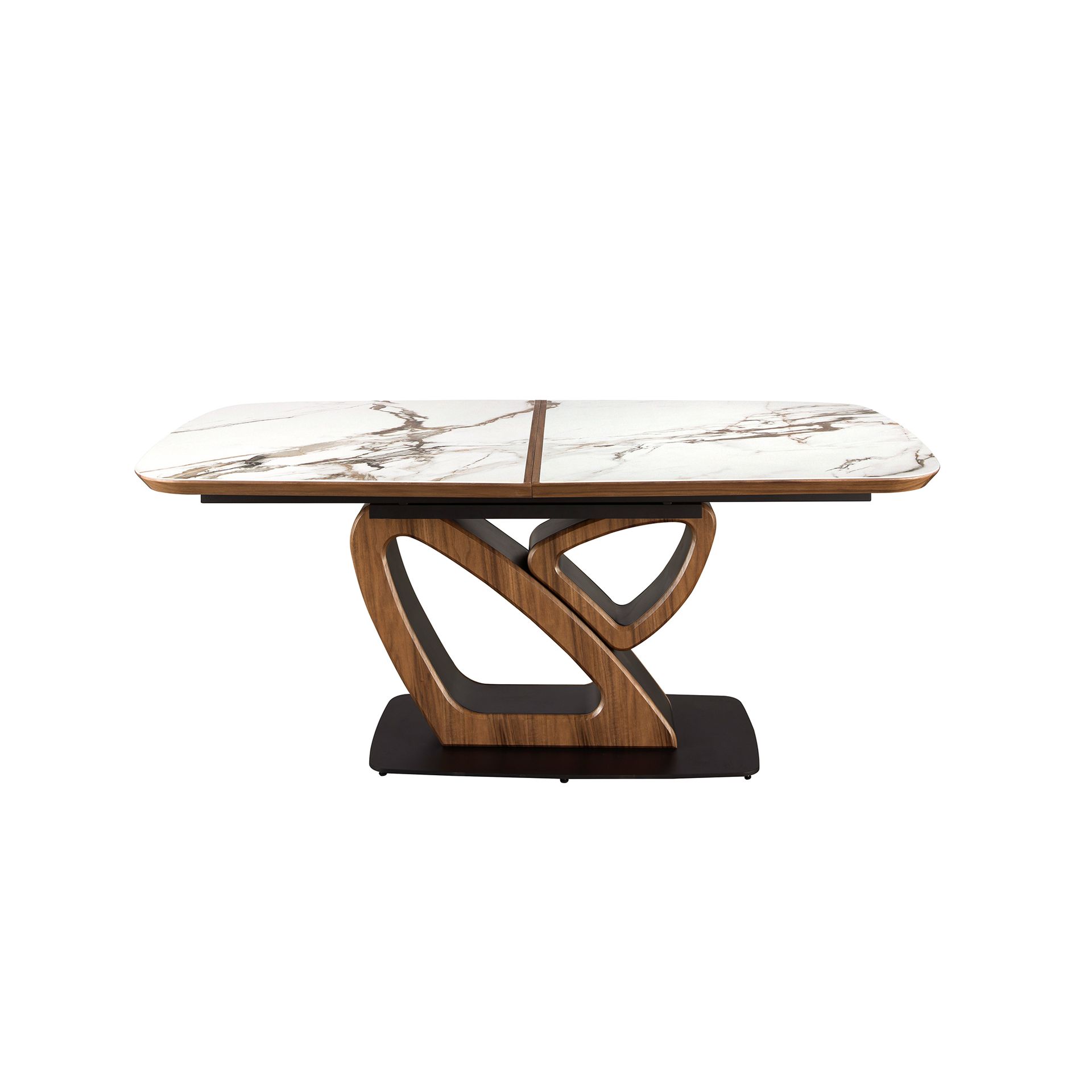 Mesa comedor extensible ovalada barril mármol porcelánico y nogal - Imagen 2