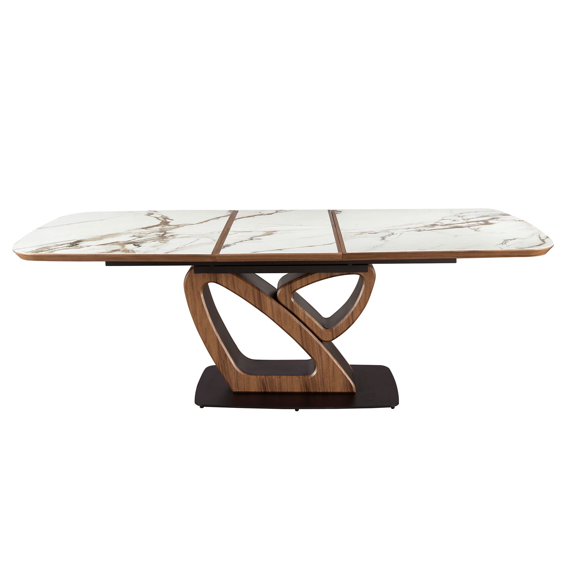 Mesa comedor extensible ovalada barril mármol porcelánico y nogal - Imagen 8