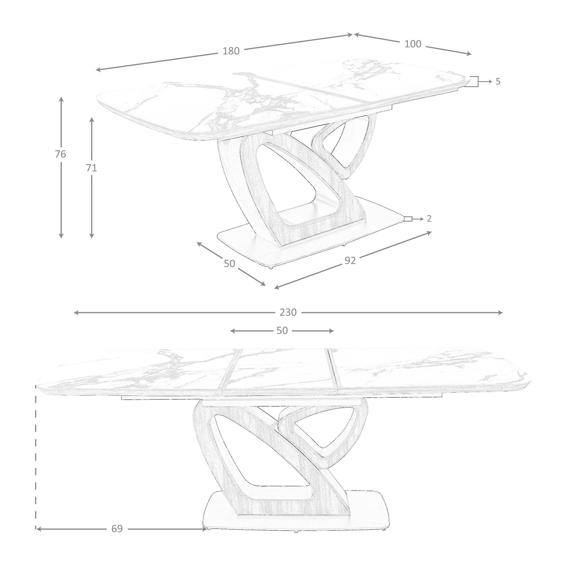 Mesa comedor extensible ovalada barril mármol porcelánico y nogal - Imagen 9