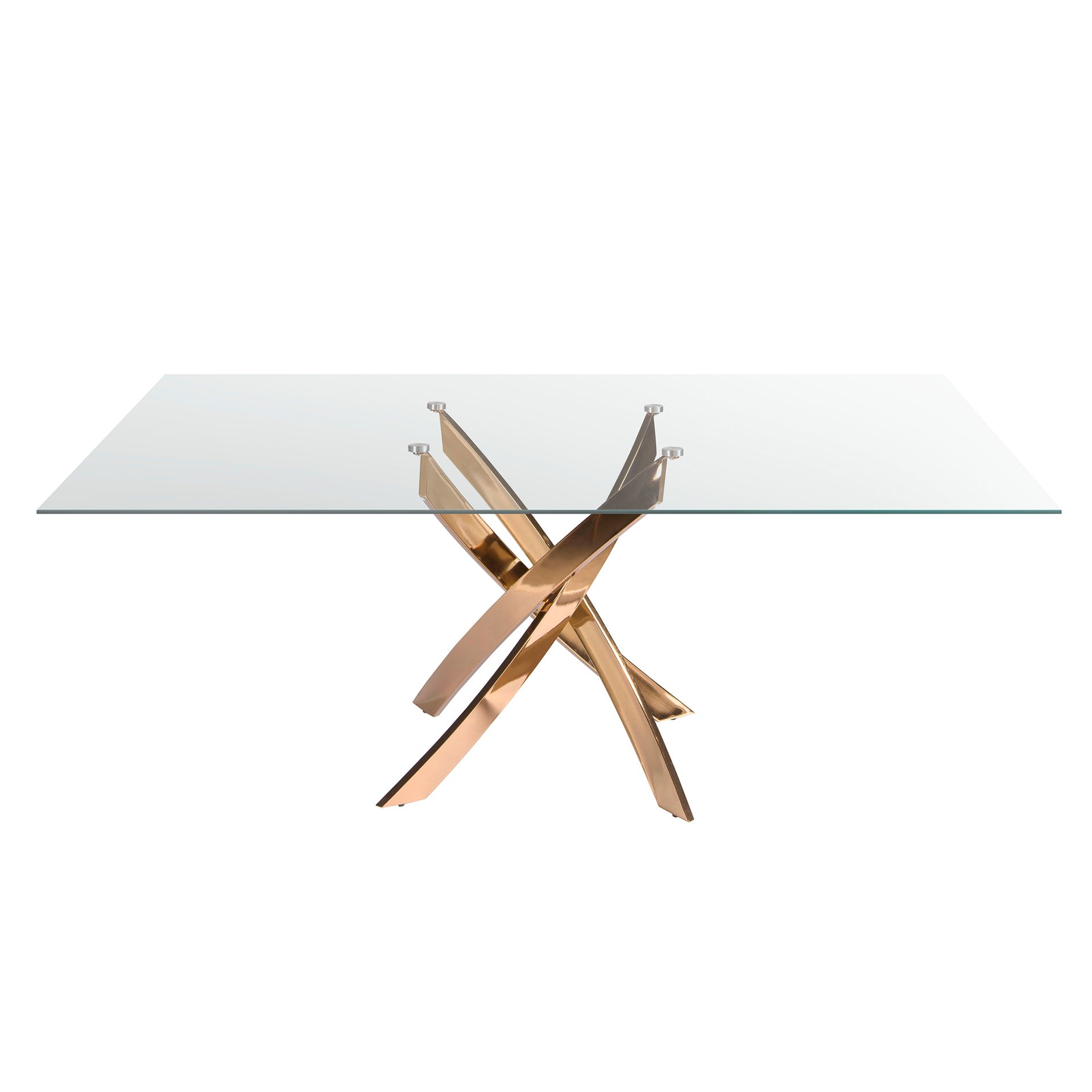 Mesa comedor rectangular cristal templado y acero rosa - Imagen 2