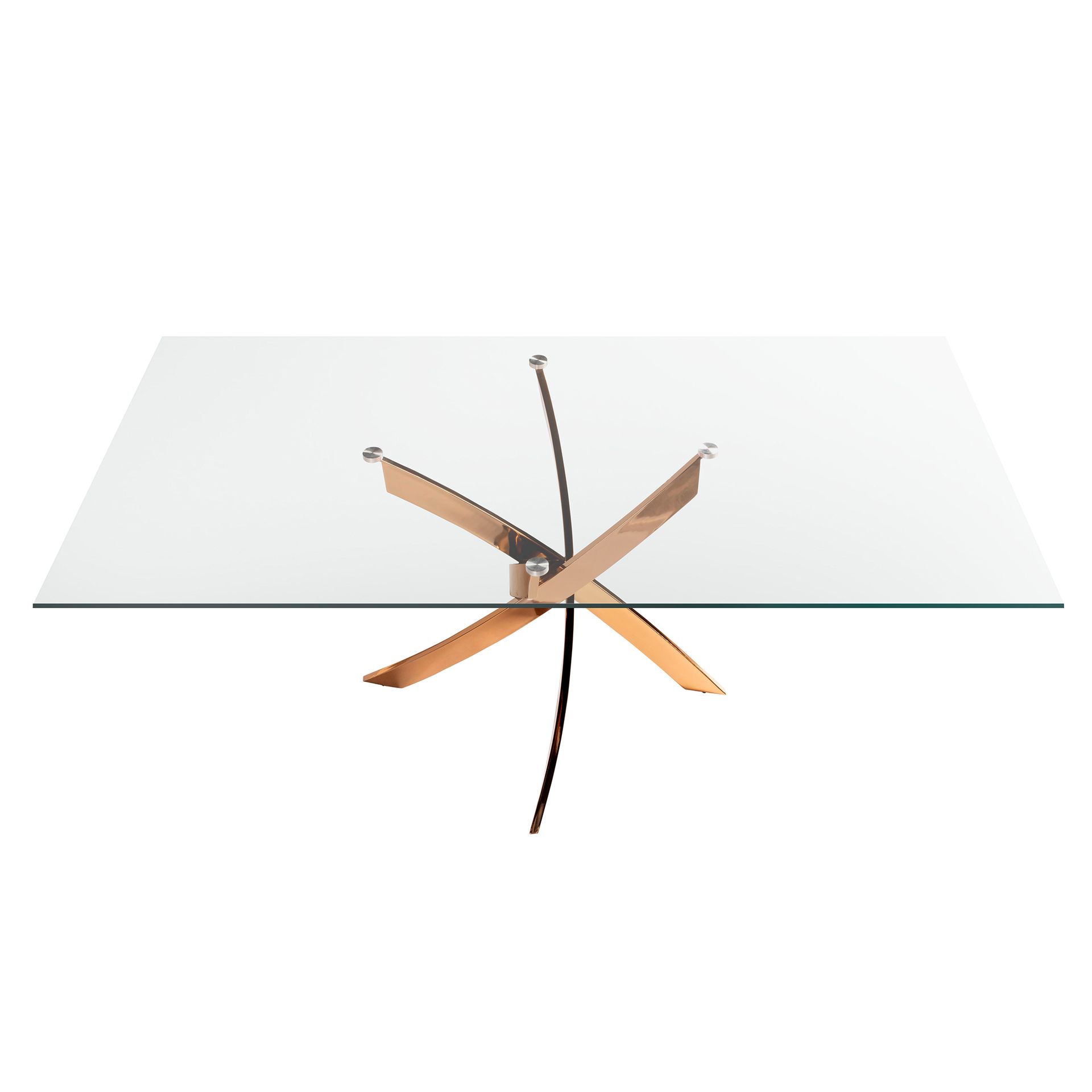 Mesa comedor rectangular cristal templado y acero rosa - Imagen 6