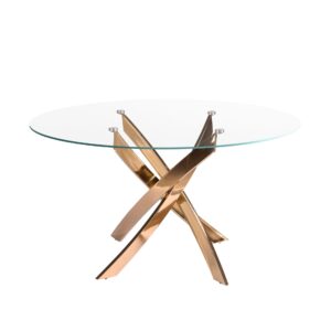 Mesa comedor redonda cristal templado y acero rosa Angel Cerdá