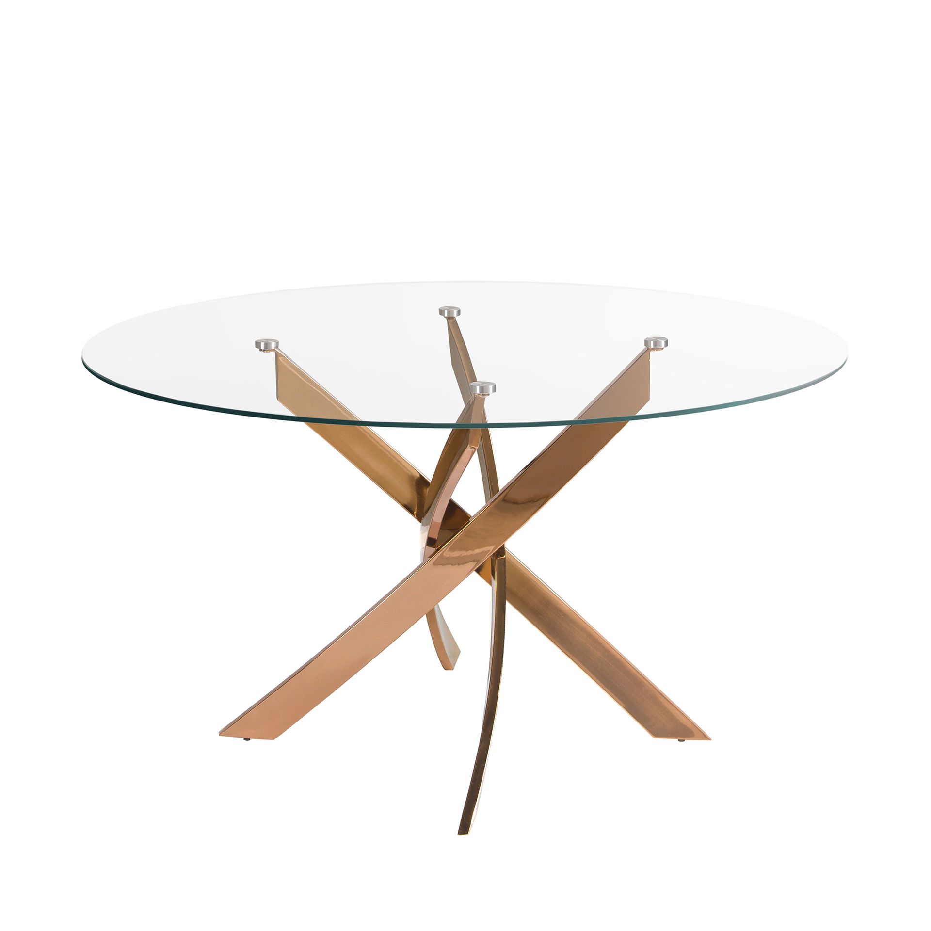 Mesa comedor redonda cristal templado y acero rosa - Imagen 5