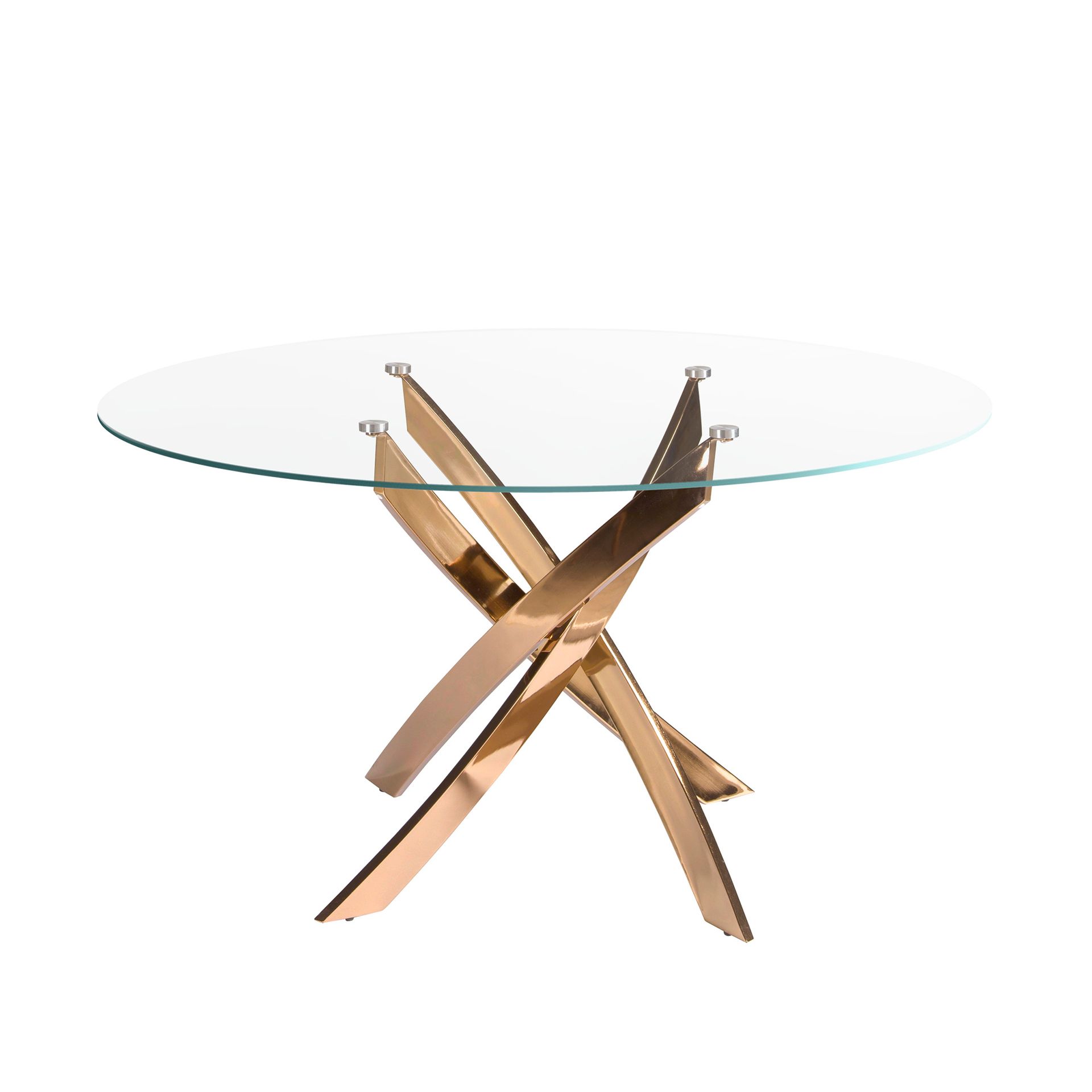 Mesa comedor redonda cristal templado y acero rosa Angel Cerdá