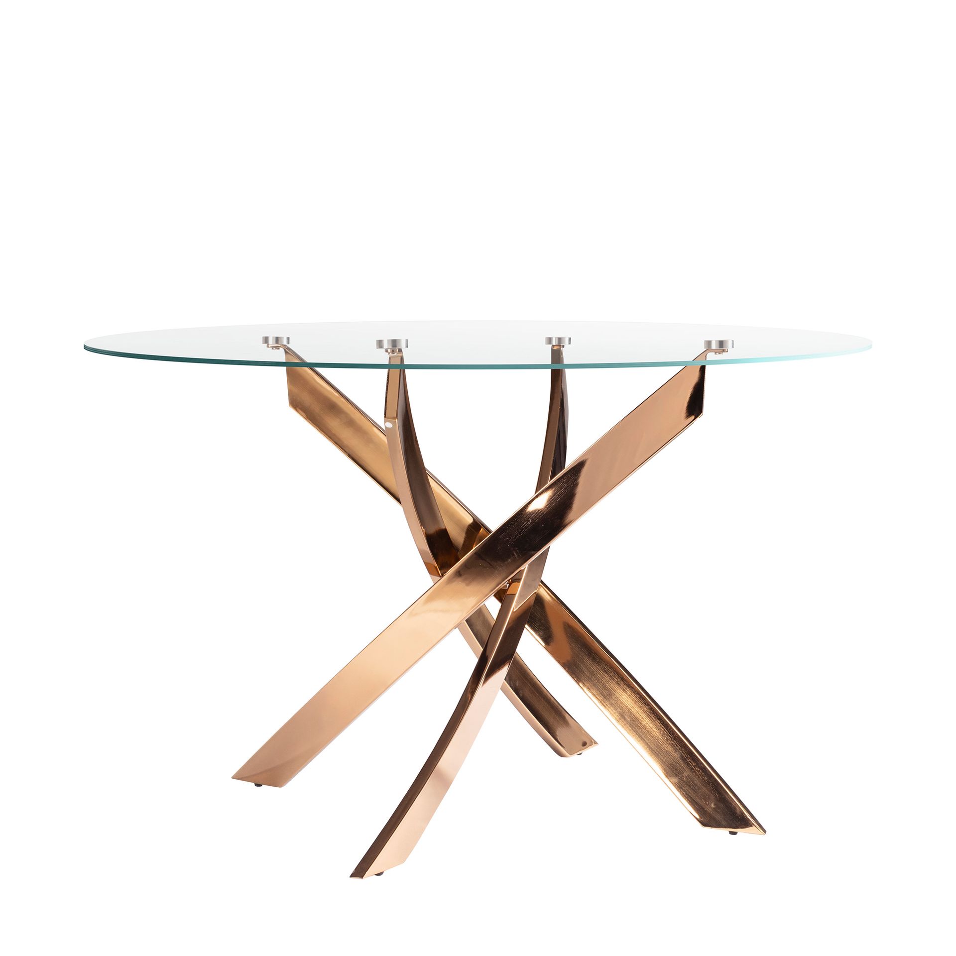 Mesa comedor redonda cristal templado y acero rosa - Imagen 2