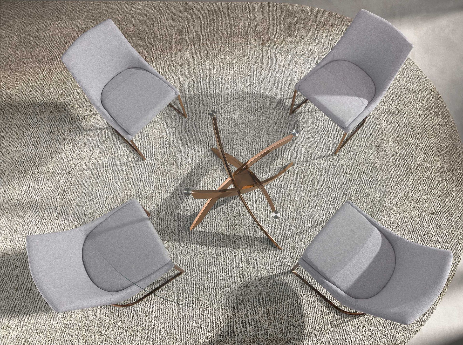 Mesa comedor redonda cristal templado y acero rosa - Imagen 4