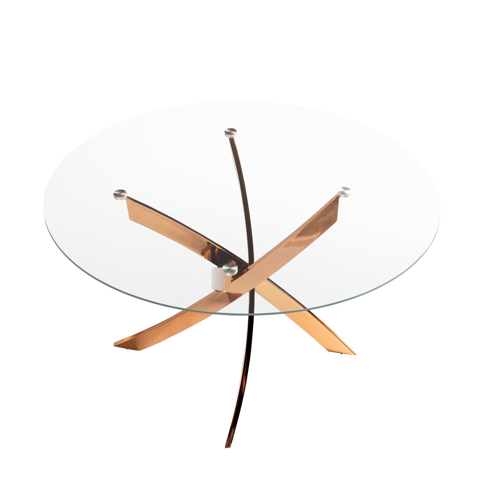 Mesa comedor redonda cristal templado y acero rosa - Imagen 6