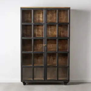 VITRINA NEGRO-NATURAL MADERA DE MANGO 115 X 40 X 194 CM