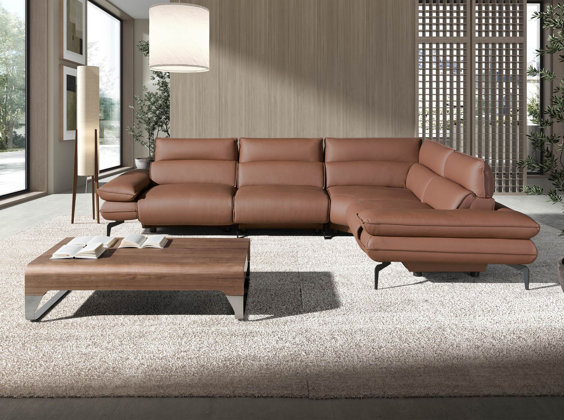 Mesa centro rectangular nogal y acero cromado - Imagen 6