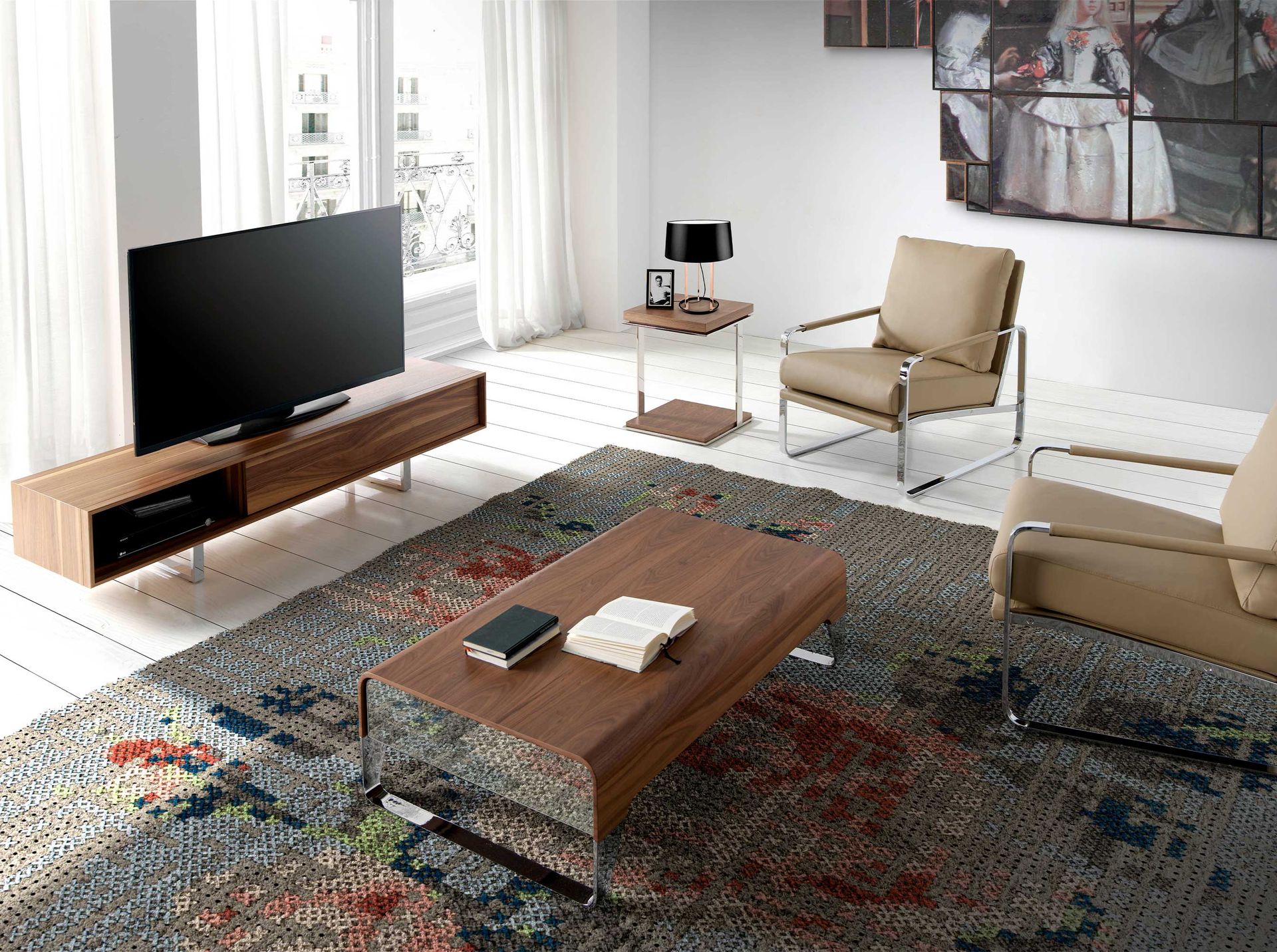 Mesa centro rectangular nogal y acero cromado - Imagen 8