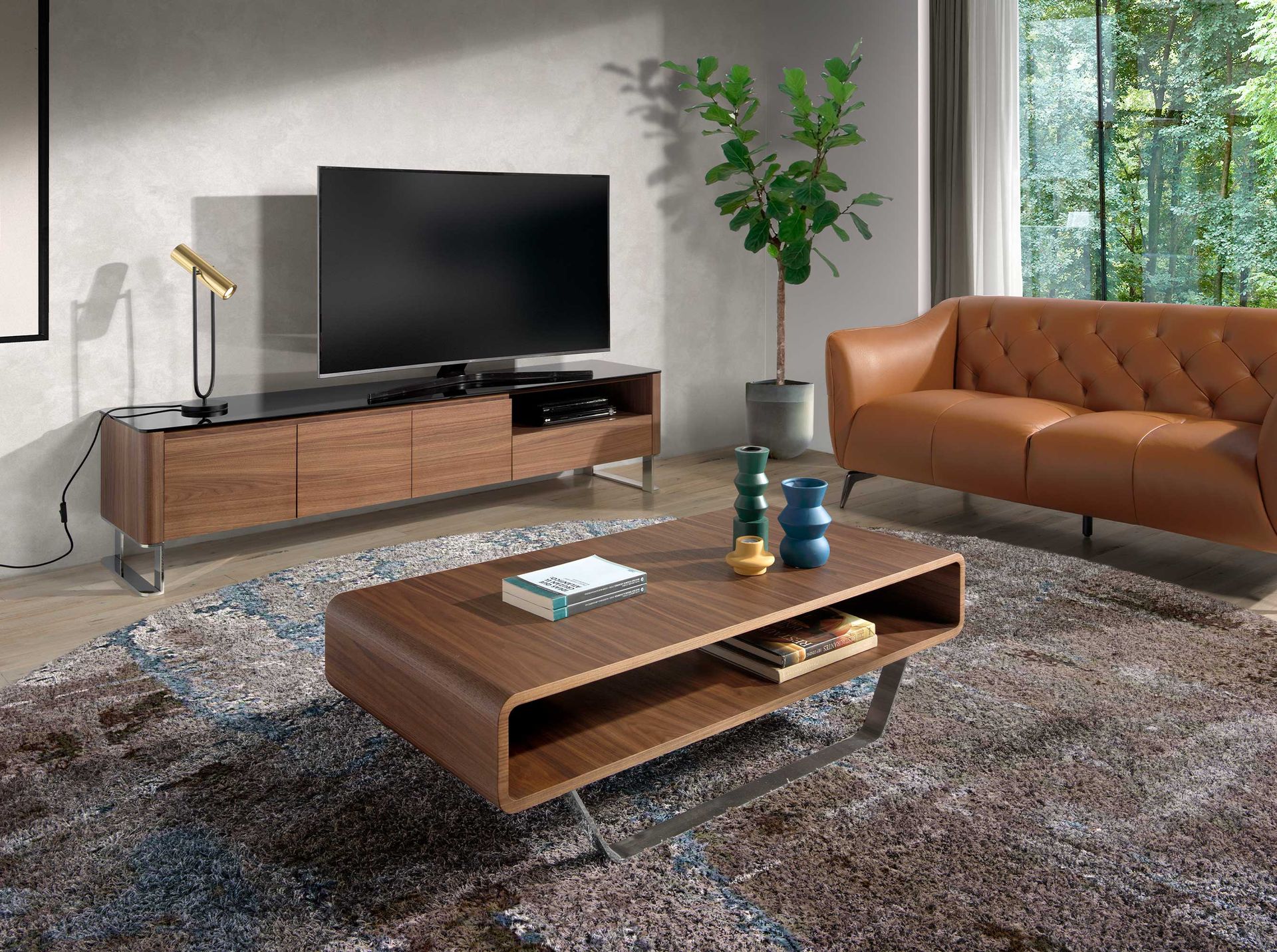 Mesa centro rectangular nogal y acero cromado - Imagen 3