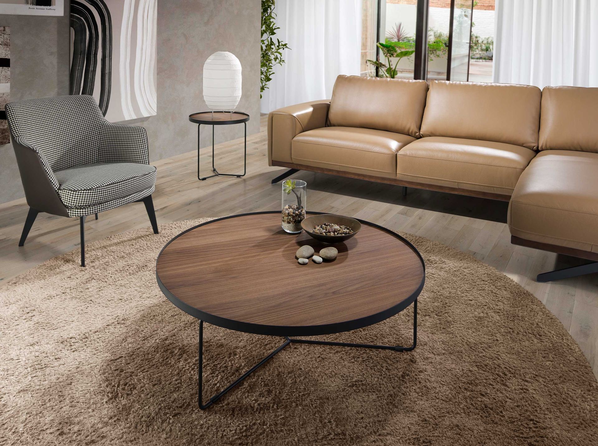 Mesa centro redonda nogal y acero negro - Imagen 3