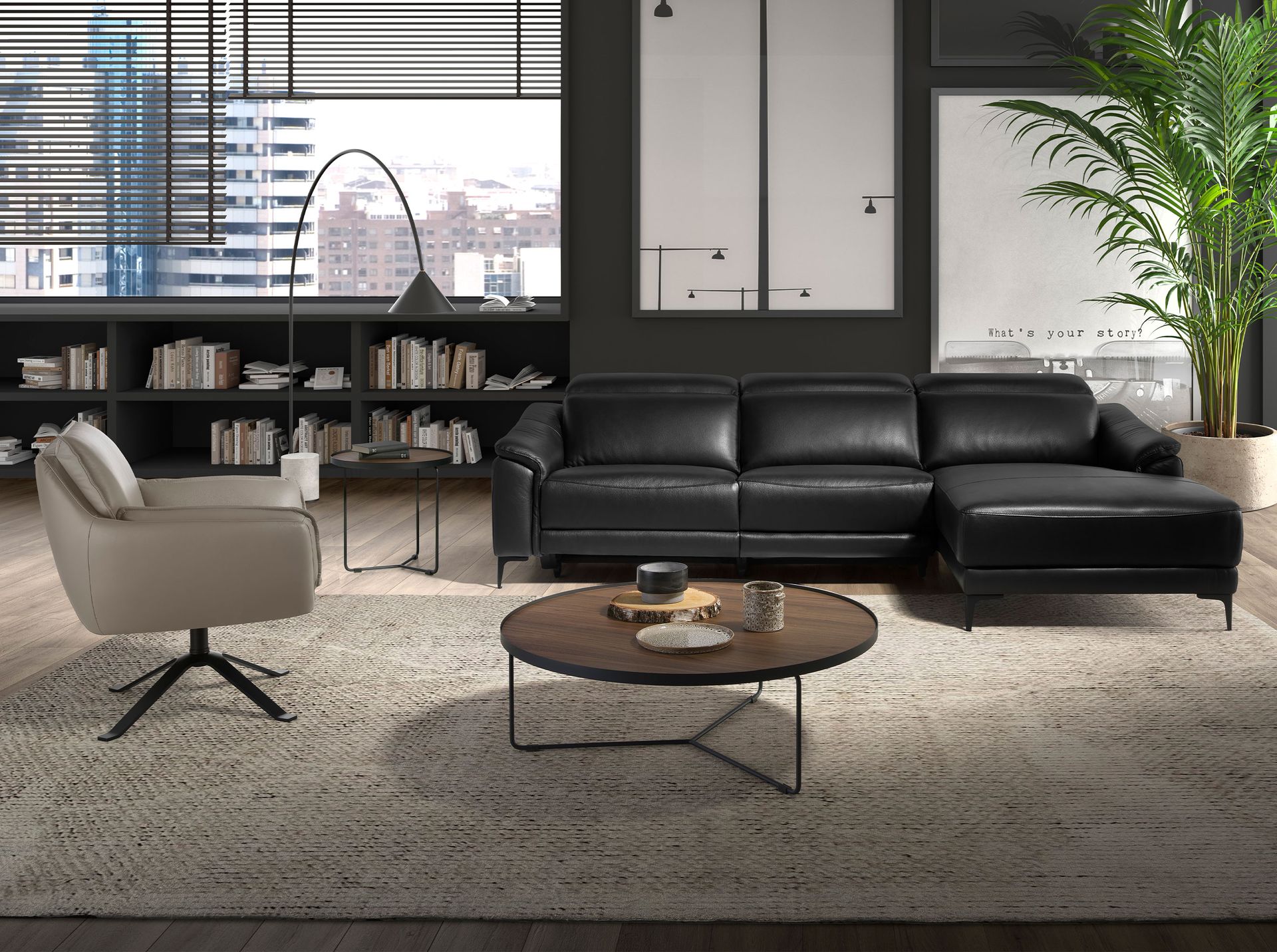 Mesa centro redonda nogal y acero negro - Imagen 8