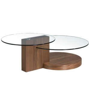 Mesa centro redonda cristal templado y nogal Angel Cerdá