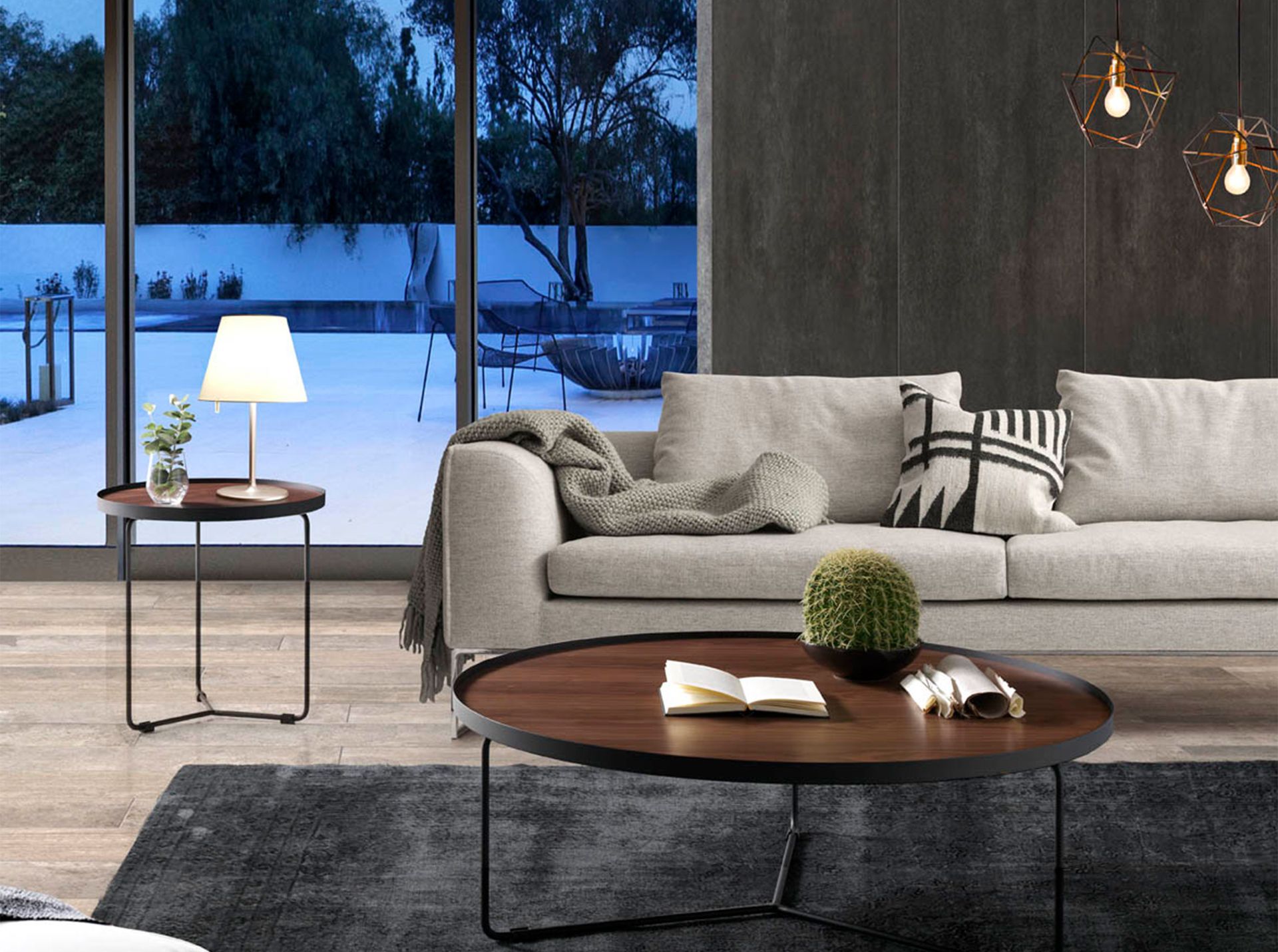 Mesa rincón redonda nogal y acero negro - Imagen 3