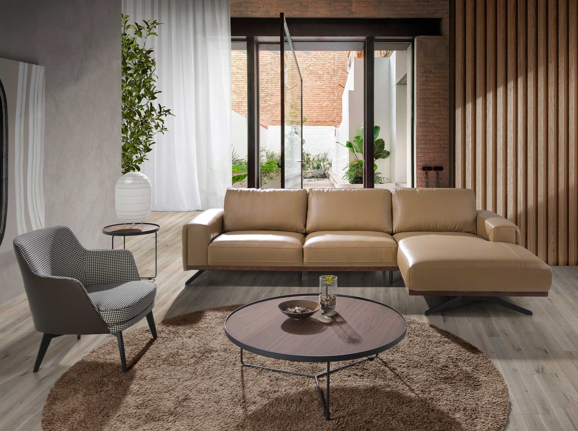 Mesa rincón redonda nogal y acero negro - Imagen 4