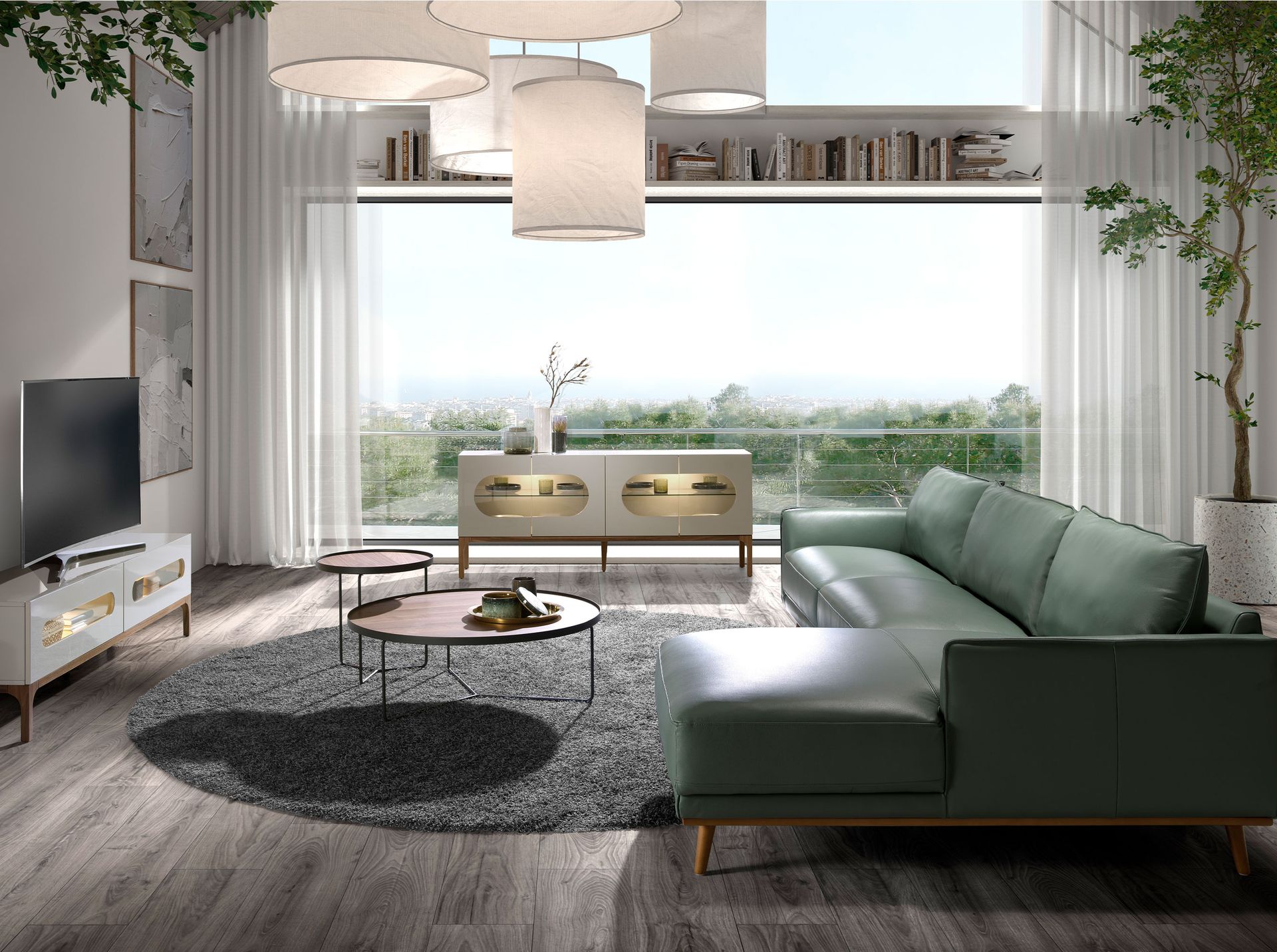 Mesa rincón redonda nogal y acero negro - Imagen 5