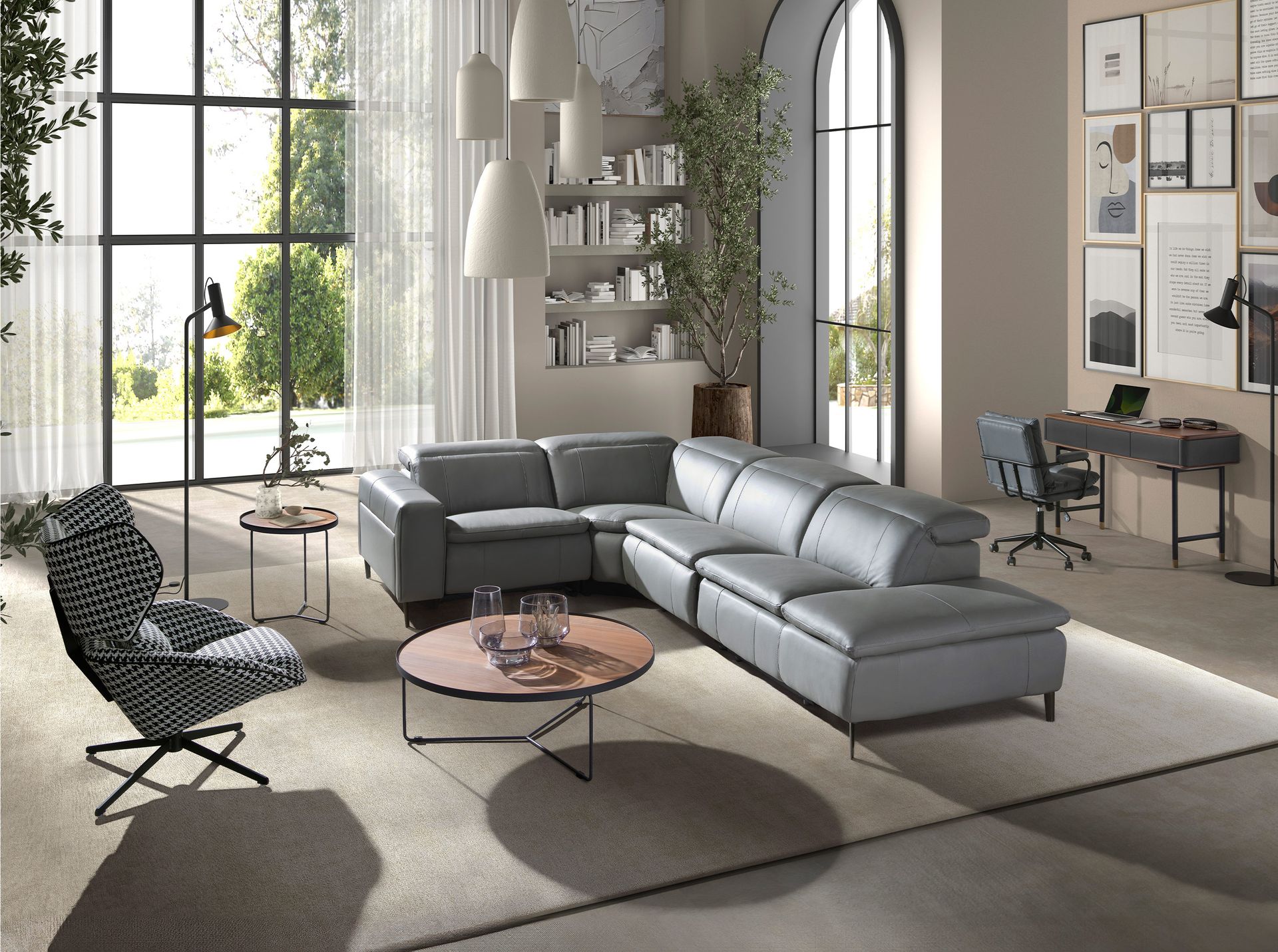 Mesa rincón redonda nogal y acero negro - Imagen 6