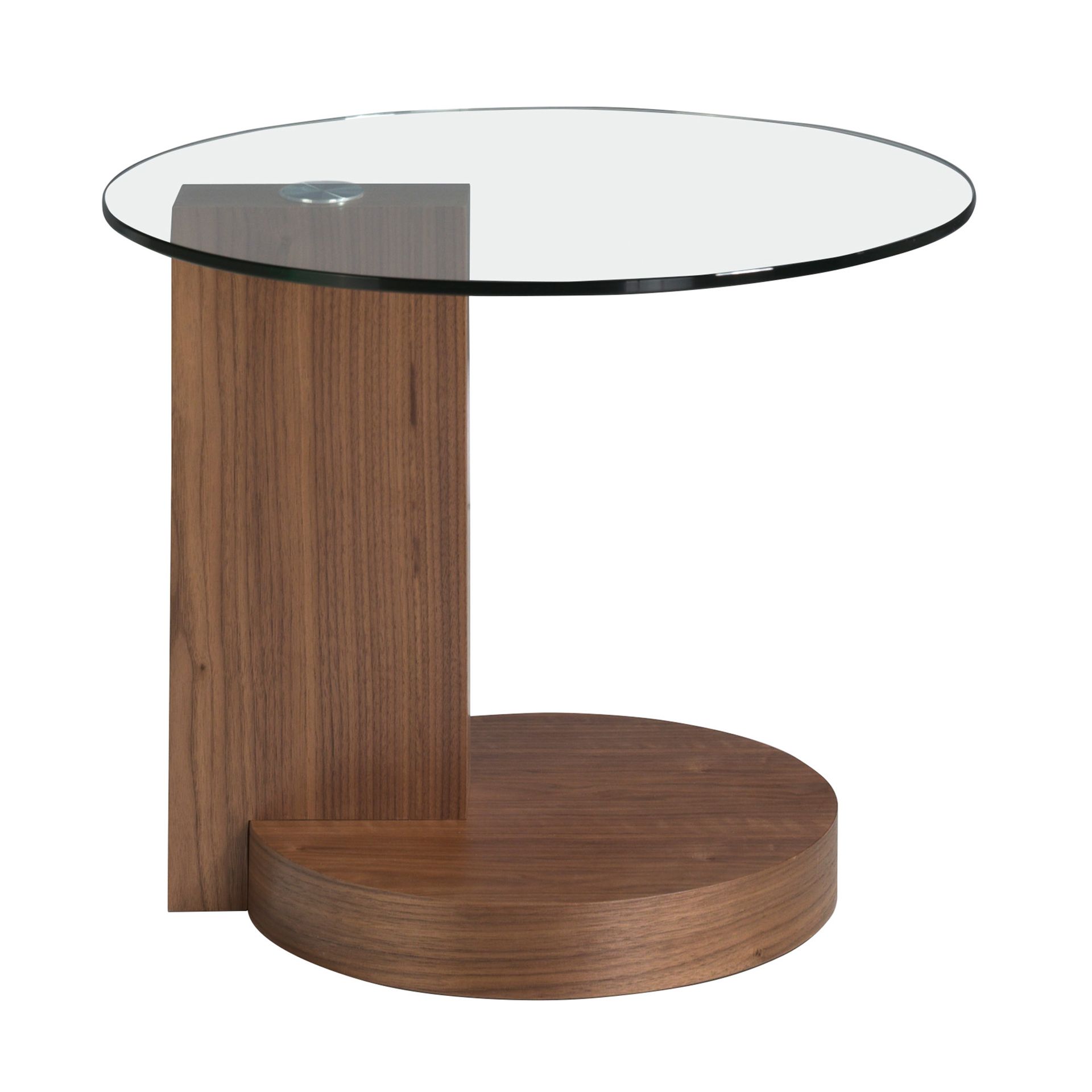 Mesa rincón redonda cristal templado y nogal - Imagen 2