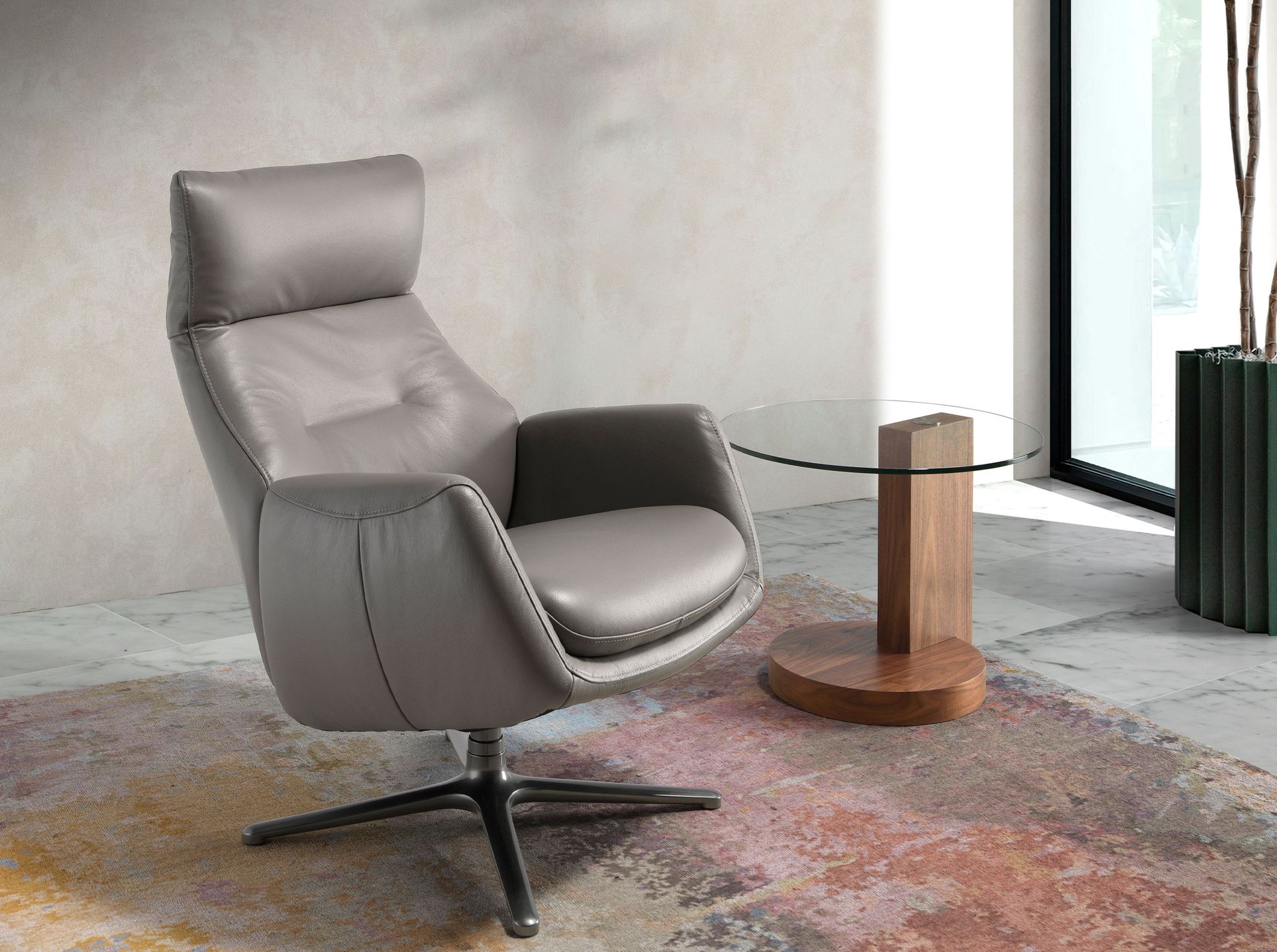 Mesa rincón redonda cristal templado y nogal - Imagen 3