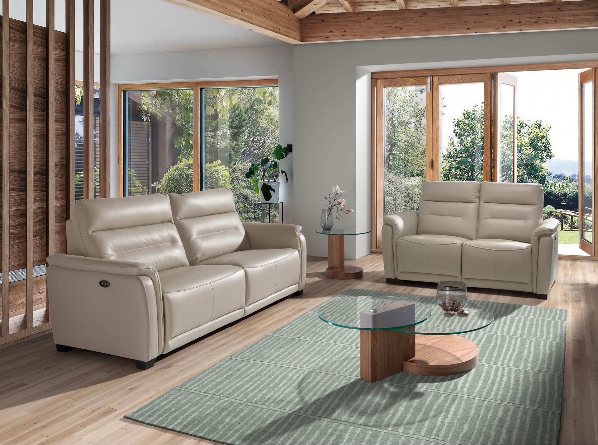 Mesa rincón redonda cristal templado y nogal - Imagen 5