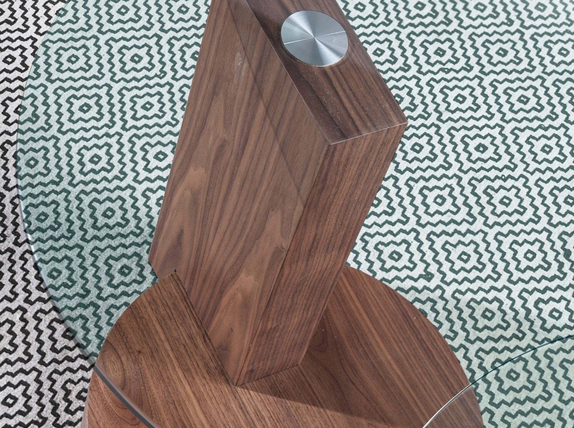 Mesa rincón redonda cristal templado y nogal - Imagen 7