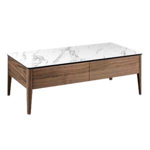 Mesa centro rectangular mármol porcelánico y nogal Angel Cerdá