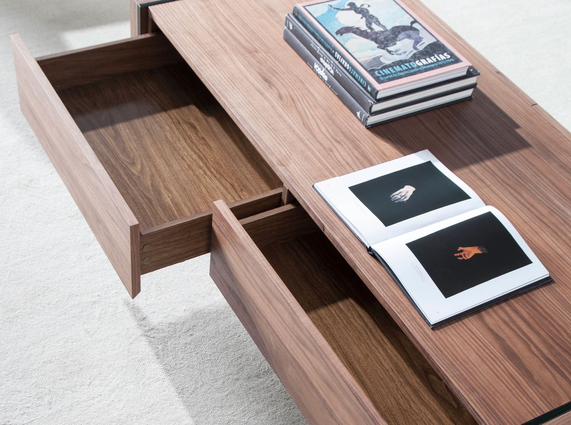 Mesa centro rectangular nogal y cristal templado - Imagen 7