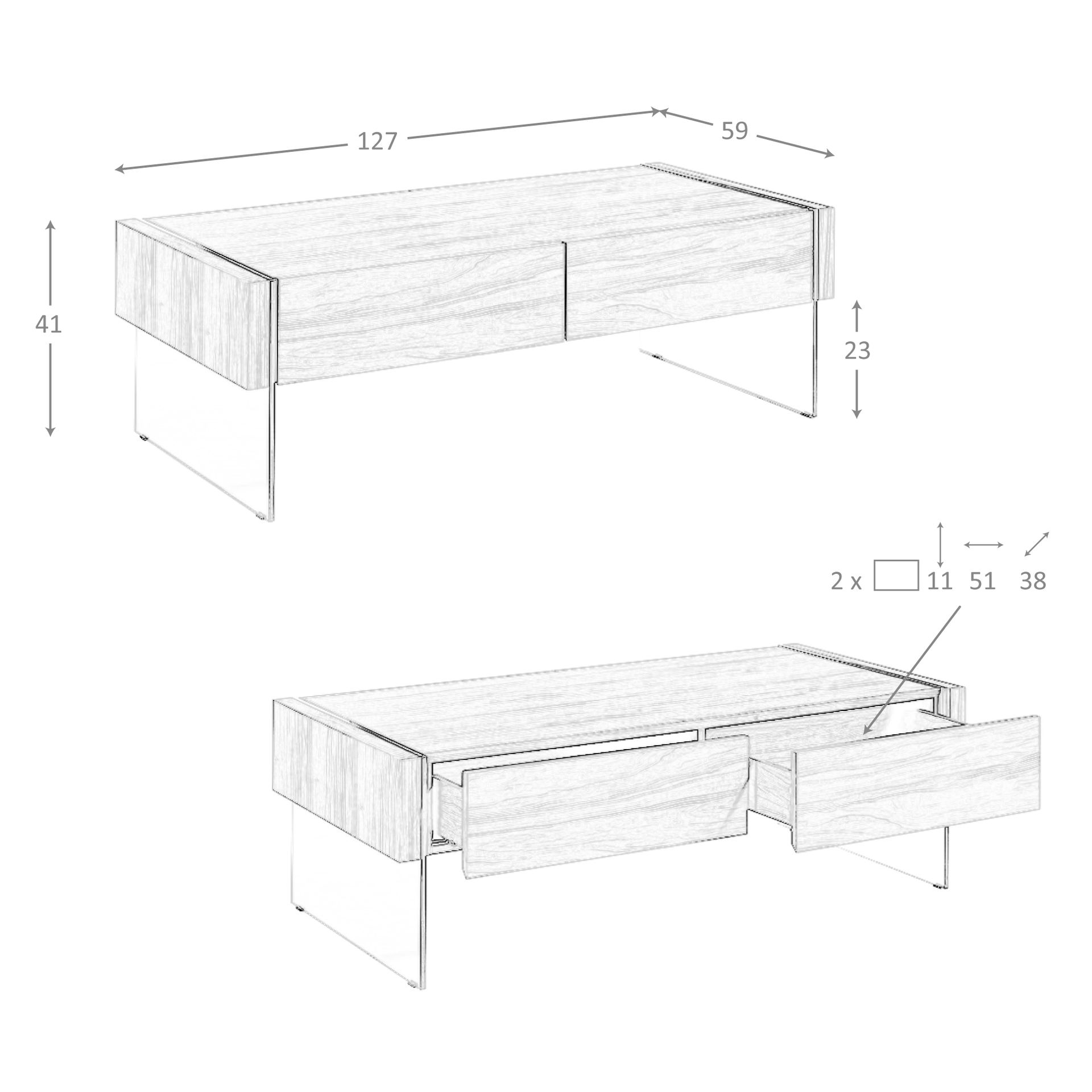Mesa centro rectangular nogal y cristal templado - Imagen 9
