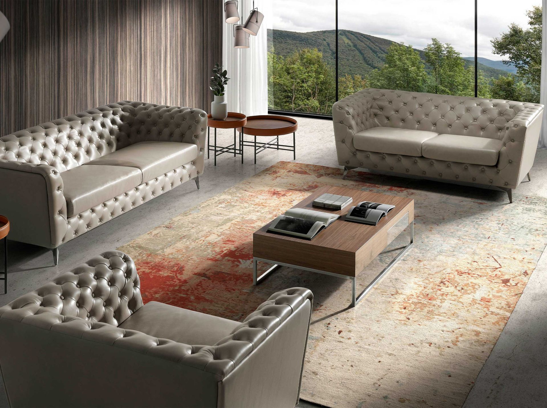 Mesa centro rectangular nogal y acero cromado - Imagen 4