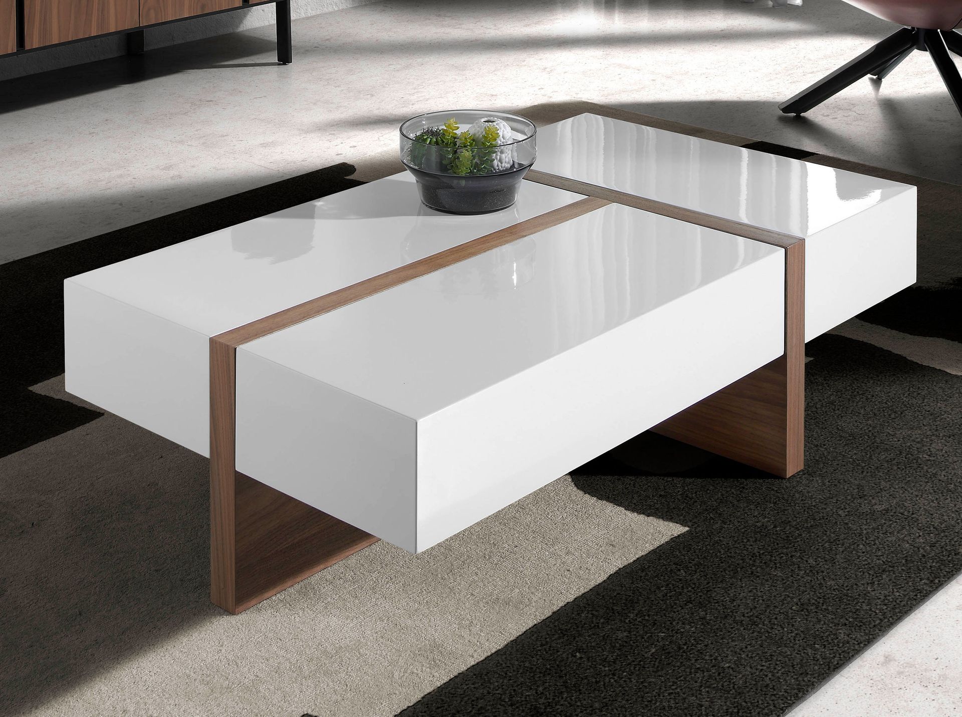 Mesa centro rectangular madera blanco y nogal - Imagen 3