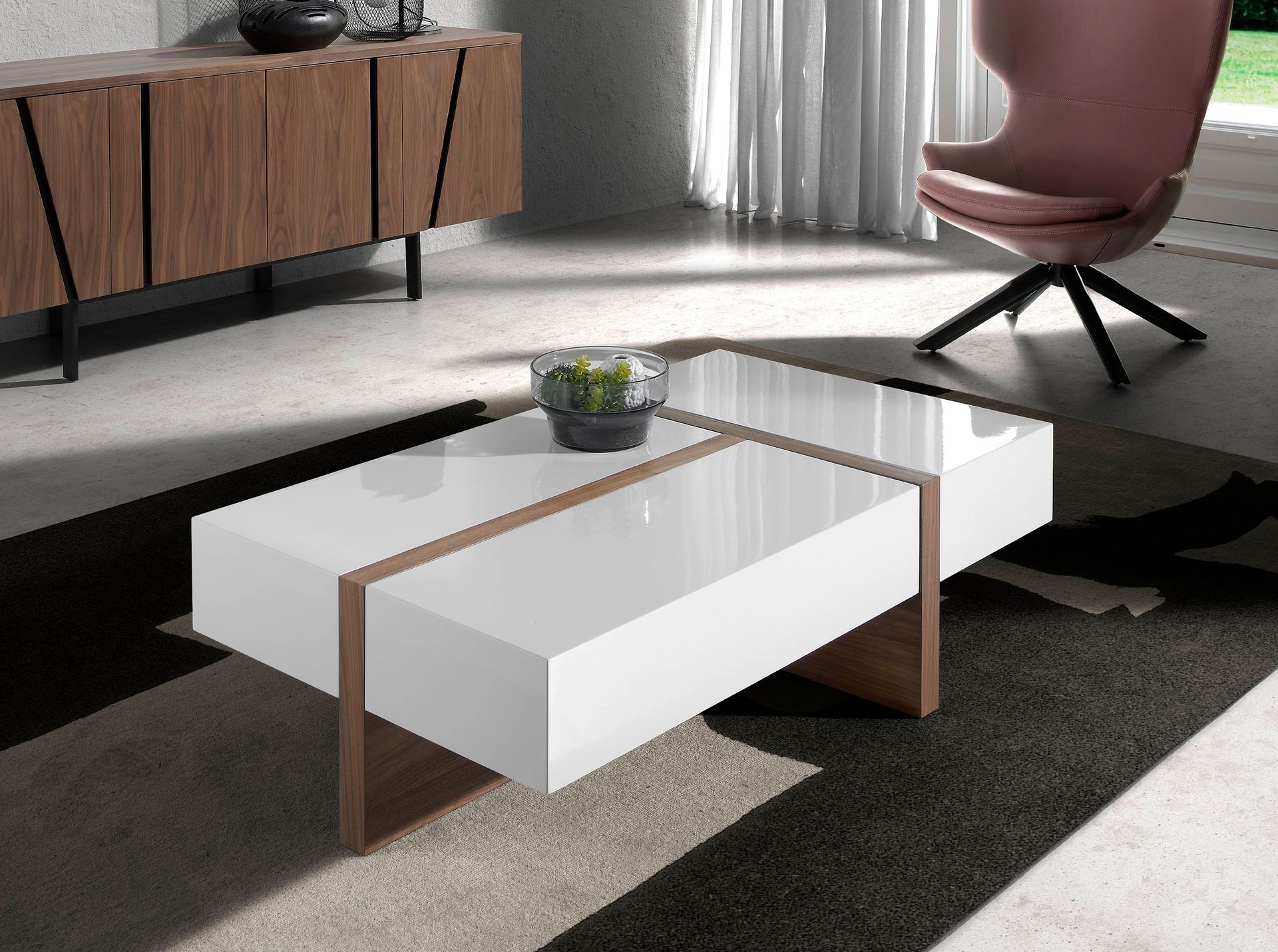 Mesa centro rectangular madera blanco y nogal - Imagen 4