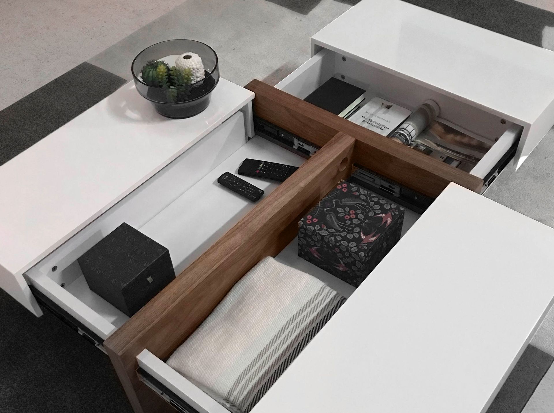 Mesa centro rectangular madera blanco y nogal - Imagen 5