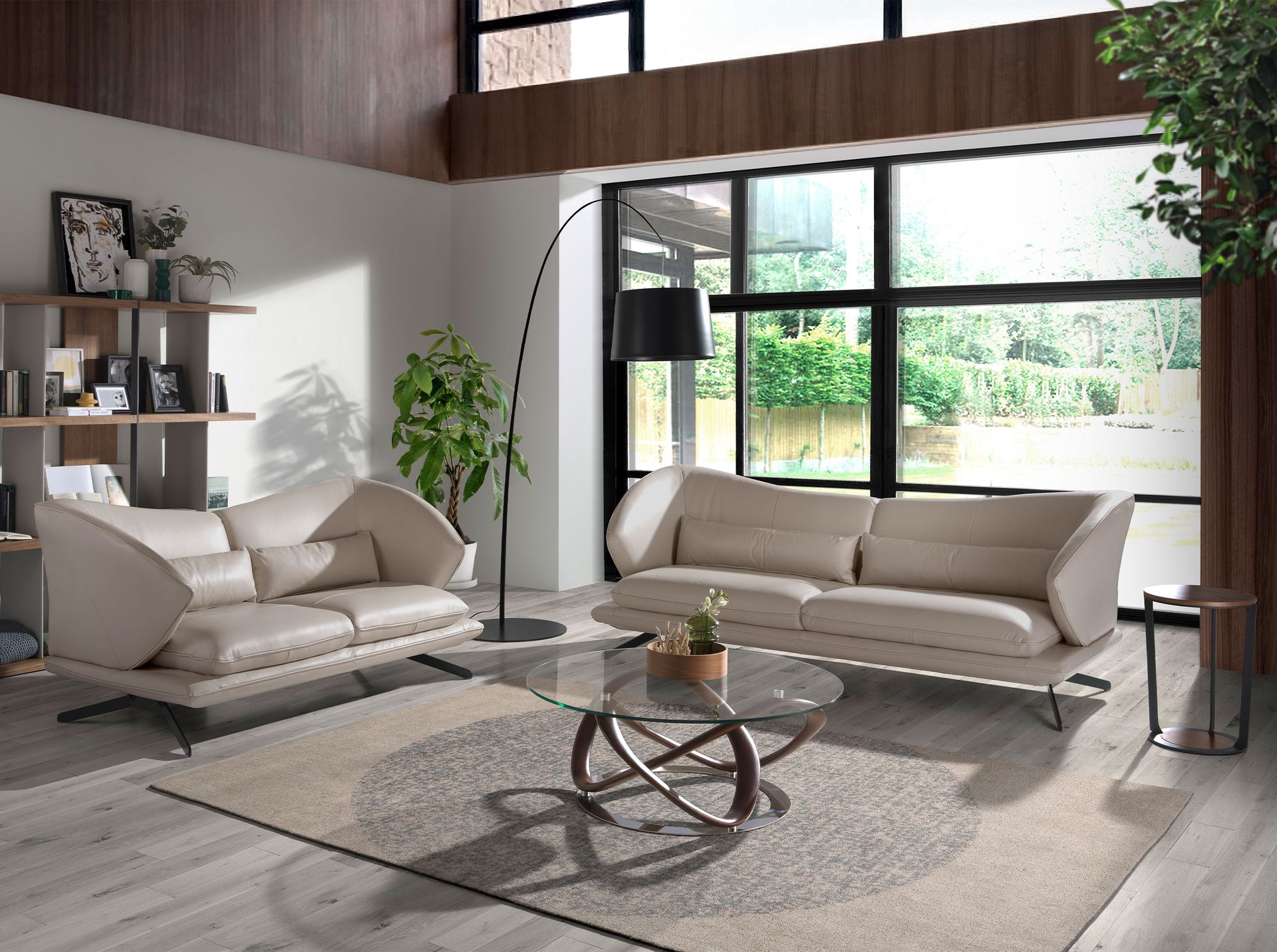 Mesa centro redonda cristal templado, nogal y acero cromado - Imagen 4