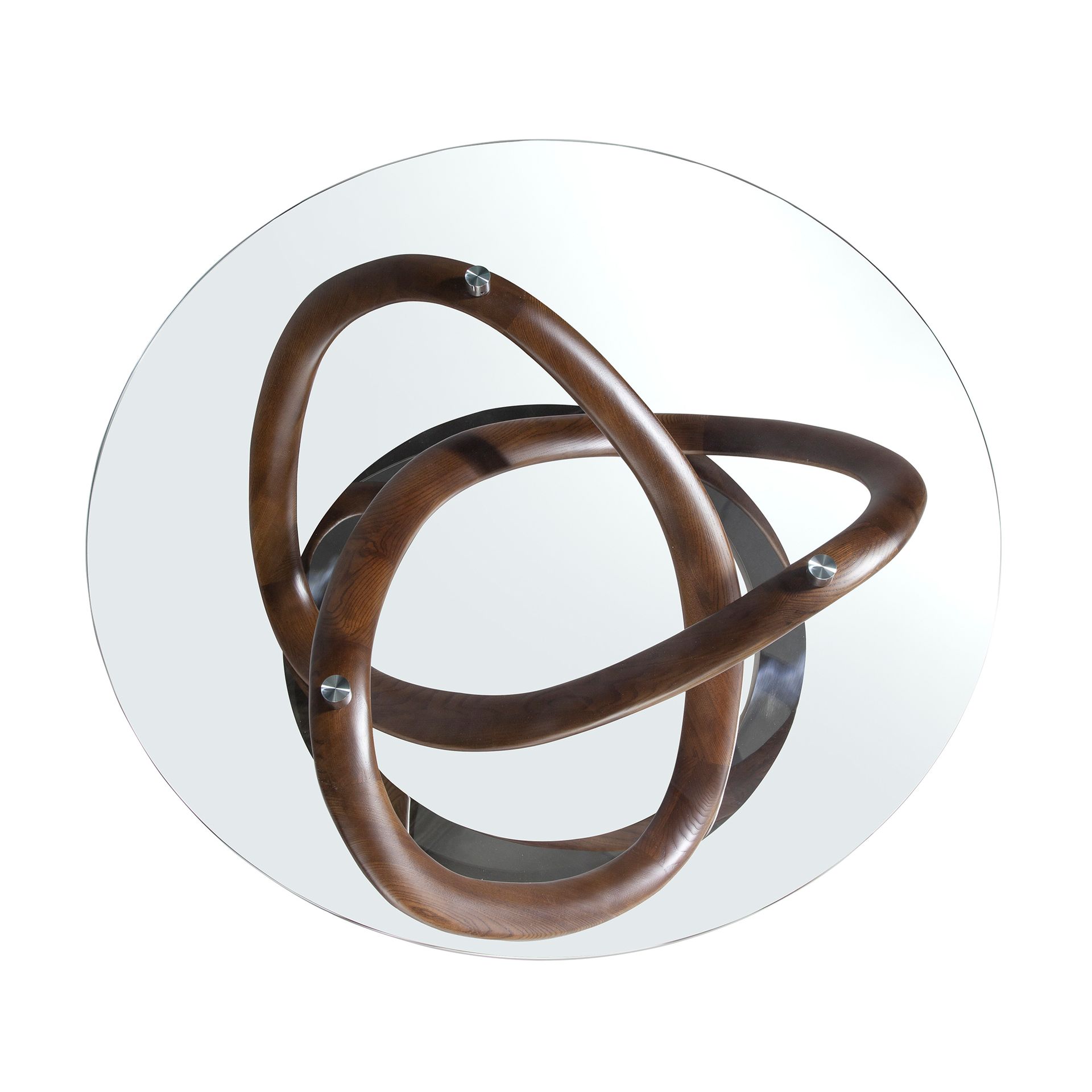 Mesa centro redonda cristal templado, nogal y acero cromado - Imagen 5