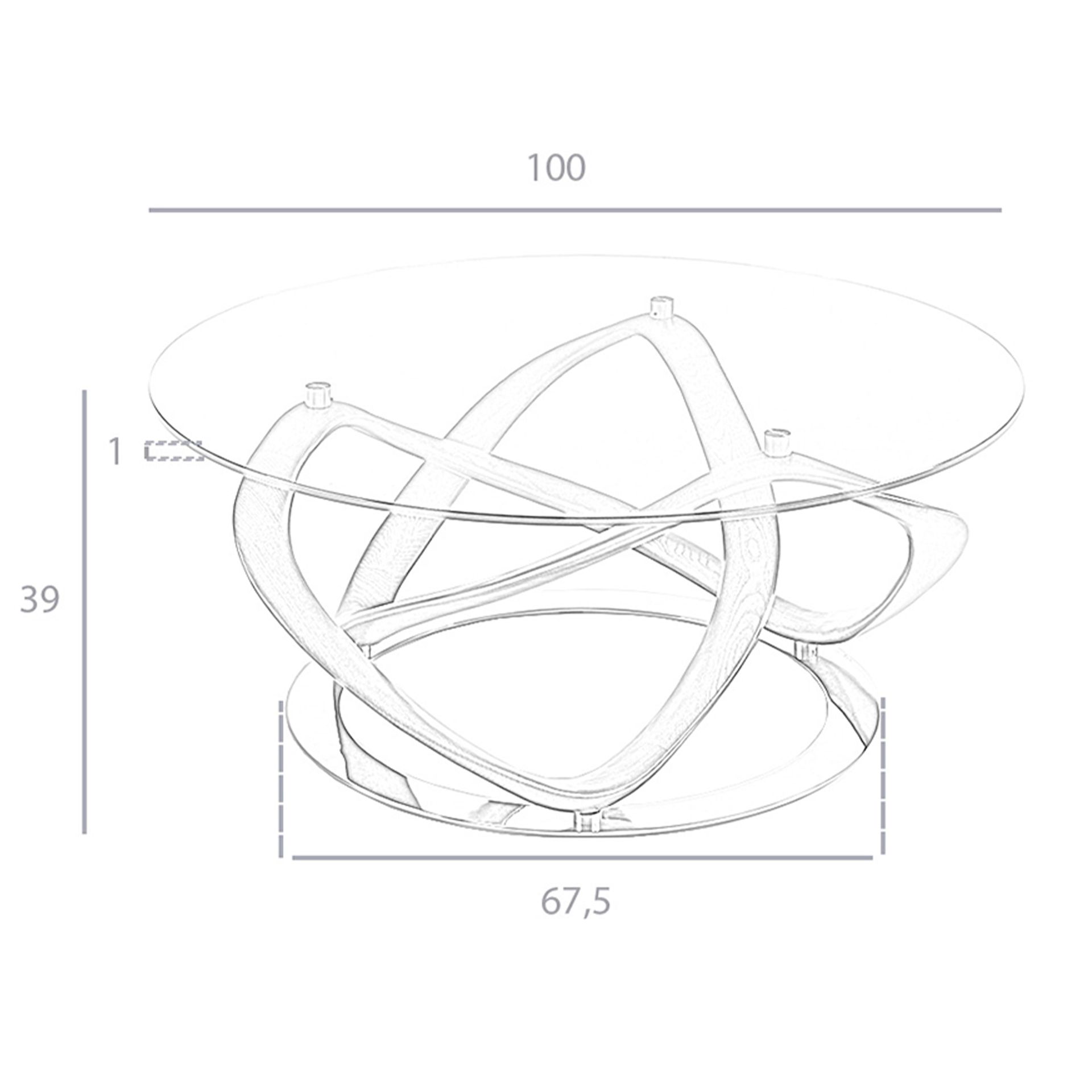 Mesa centro redonda cristal templado, nogal y acero cromado - Imagen 9
