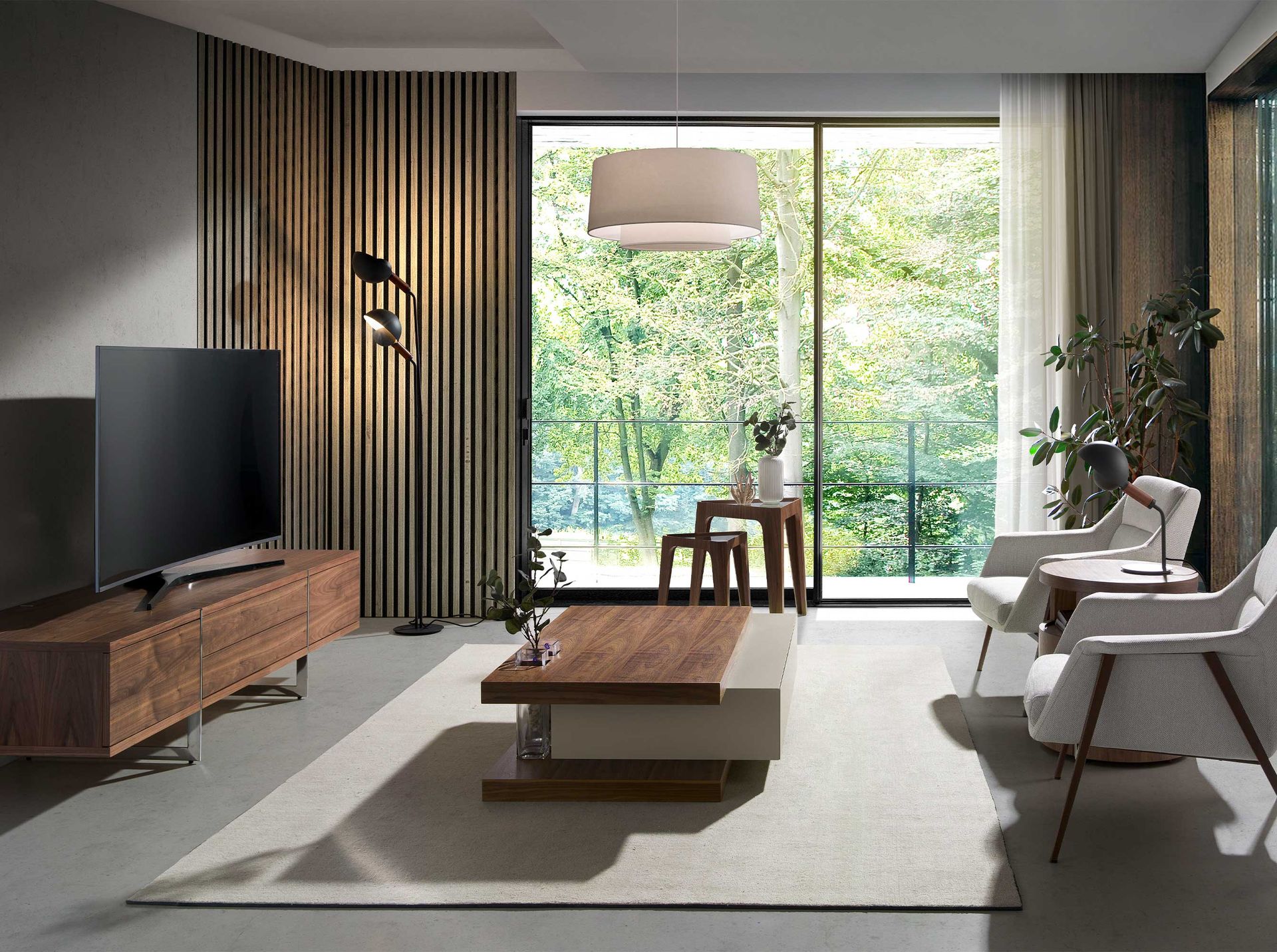 Mesa rincón triangular cristal templado y nogal - Imagen 4