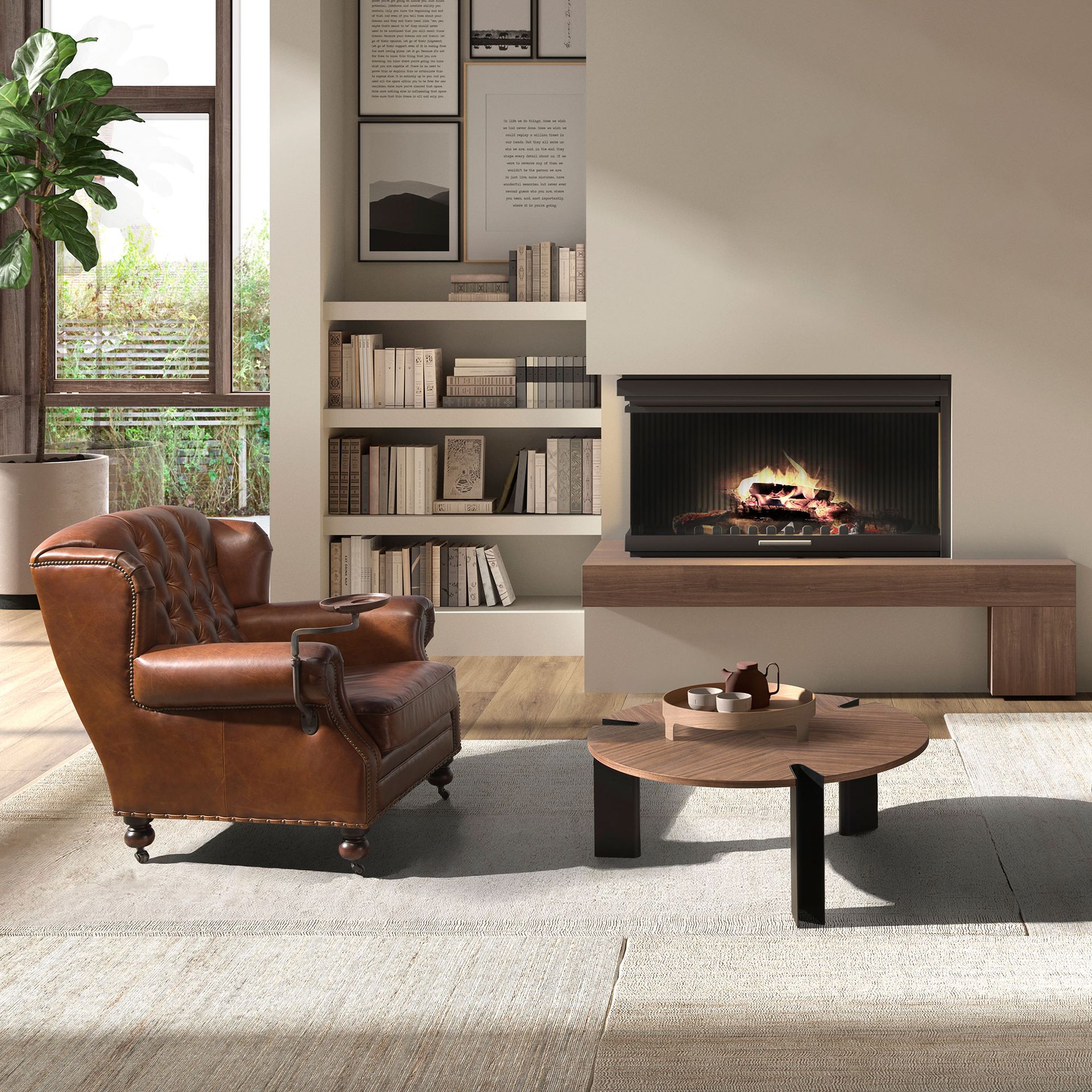 Mesa centro redonda nogal y acero negro - Imagen 3