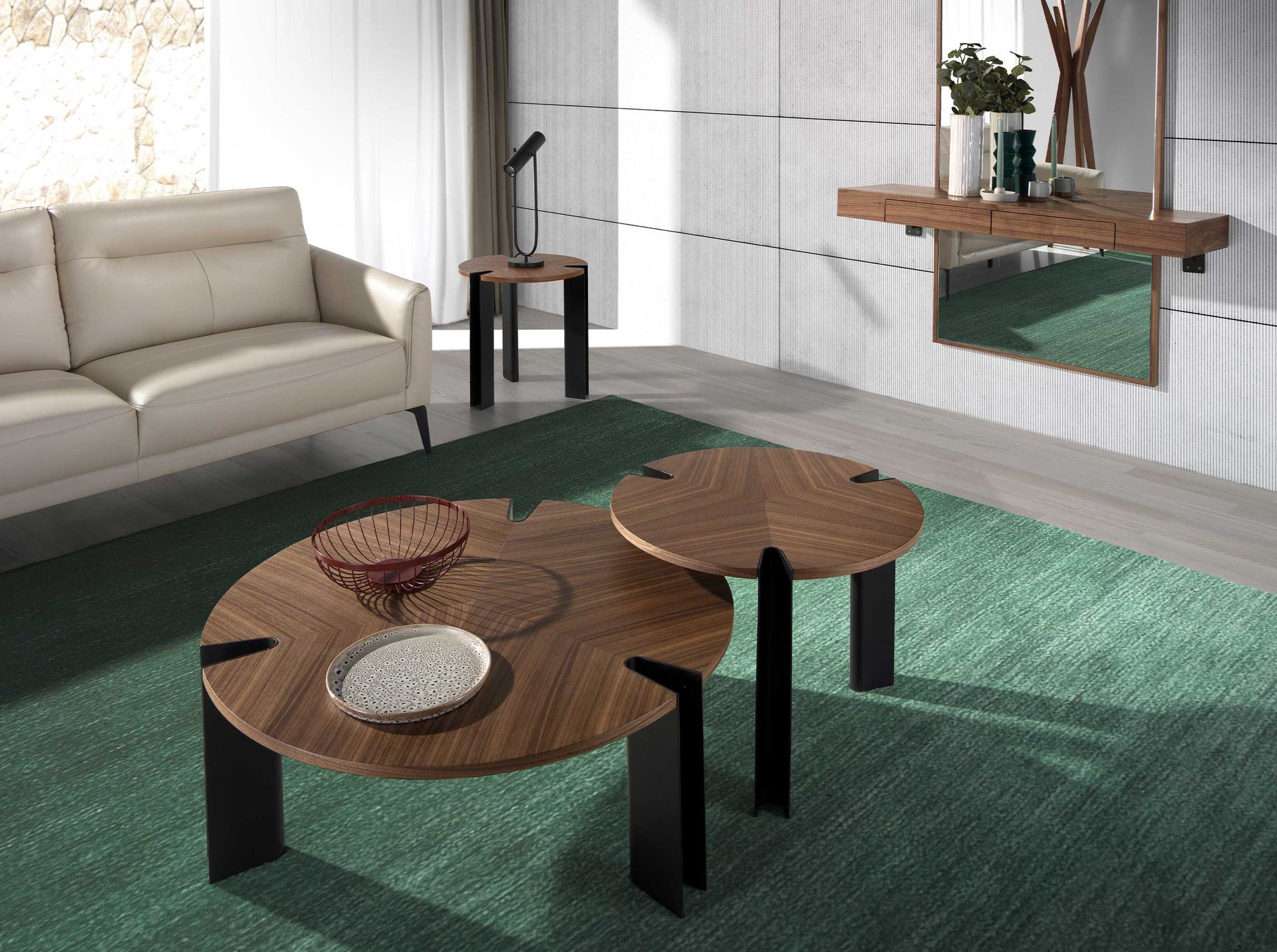 Mesa centro redonda nogal y acero negro - Imagen 5